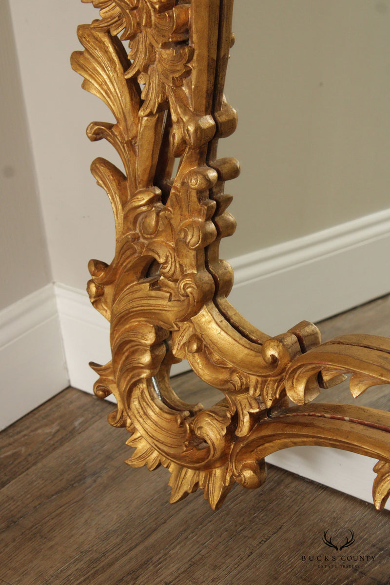 Rococo Style Large Carved Giltwood Over Mantel Wall Mirror