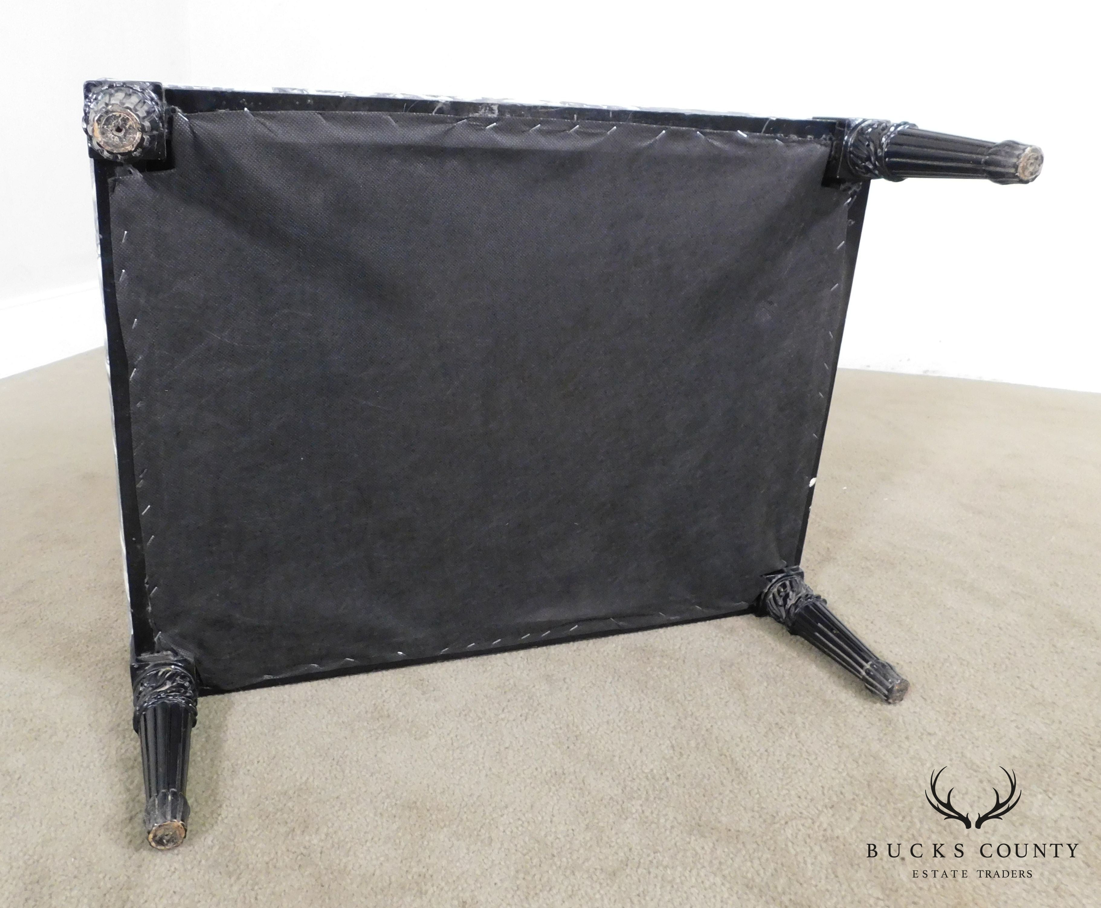 French Louis XVI Custom Black Ebonized Footstool, Toile Upholstery