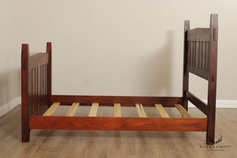 Mission Style Custom Crafted Inlaid Oak Queen Bed After Harvey Ellis