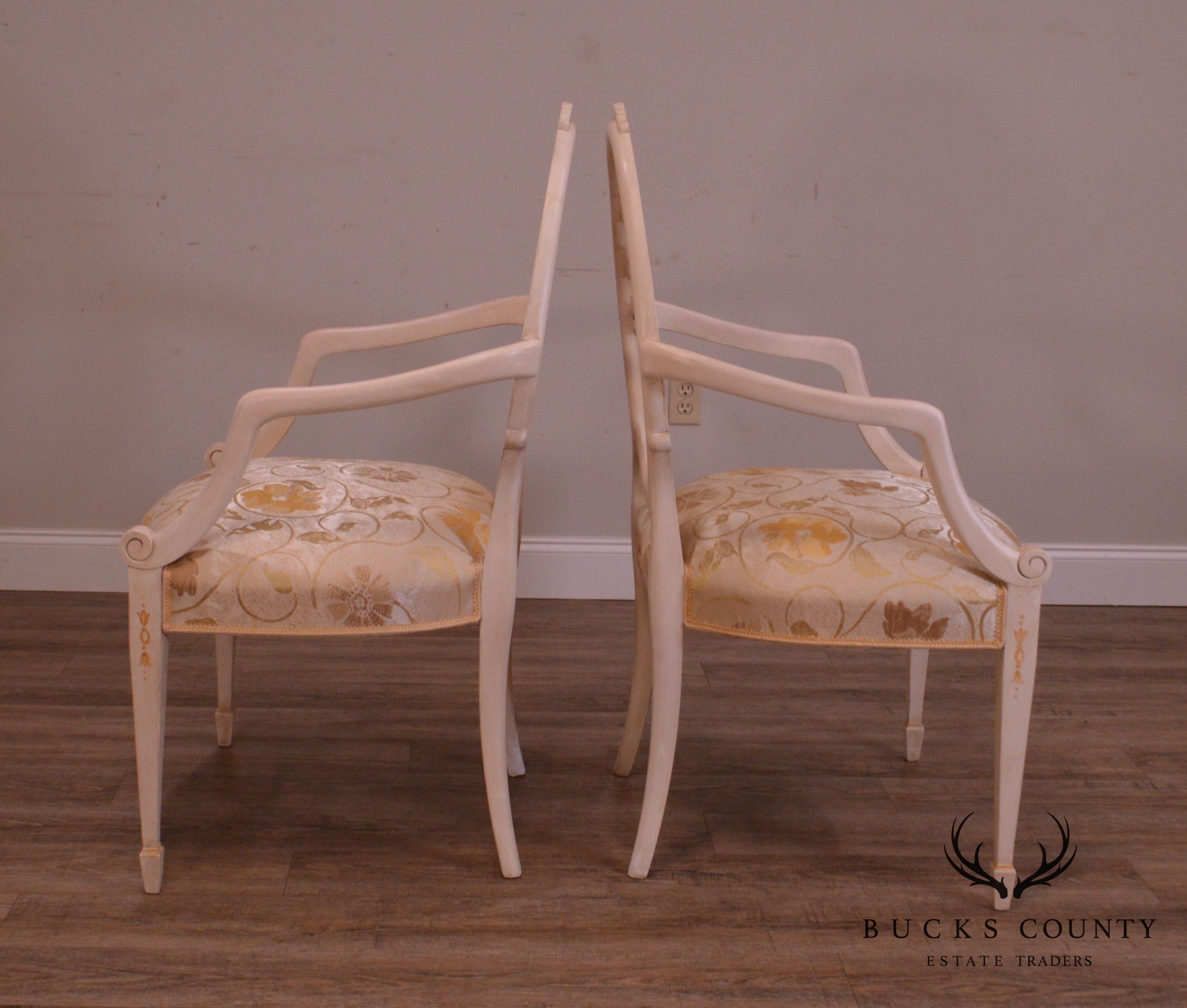 Hepplewhite Style Custom Adams Hand Painted Prince of Wales Pair Armchairs