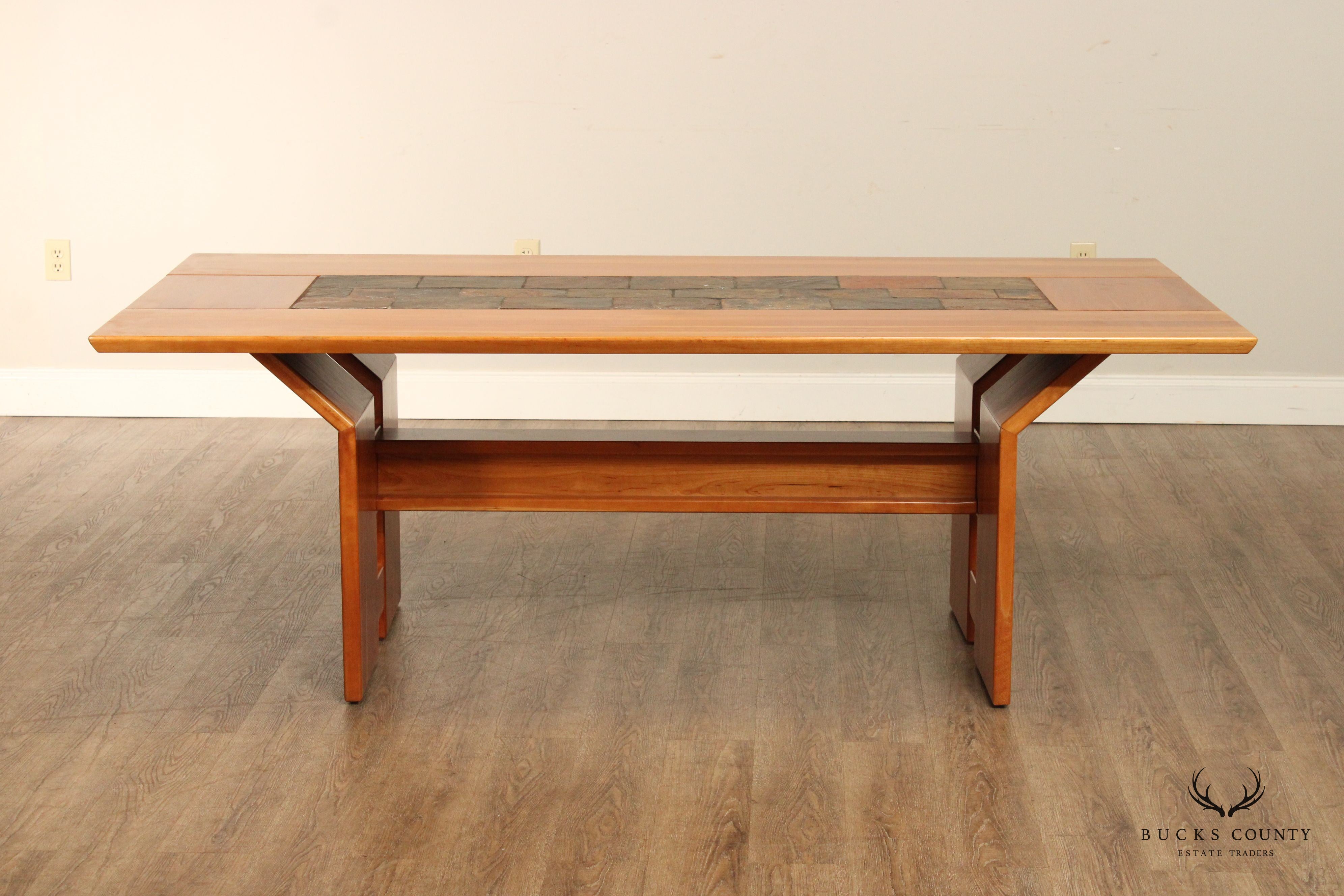 Studio Custom Crafted Slate Top Cherry Trestle Dining Table