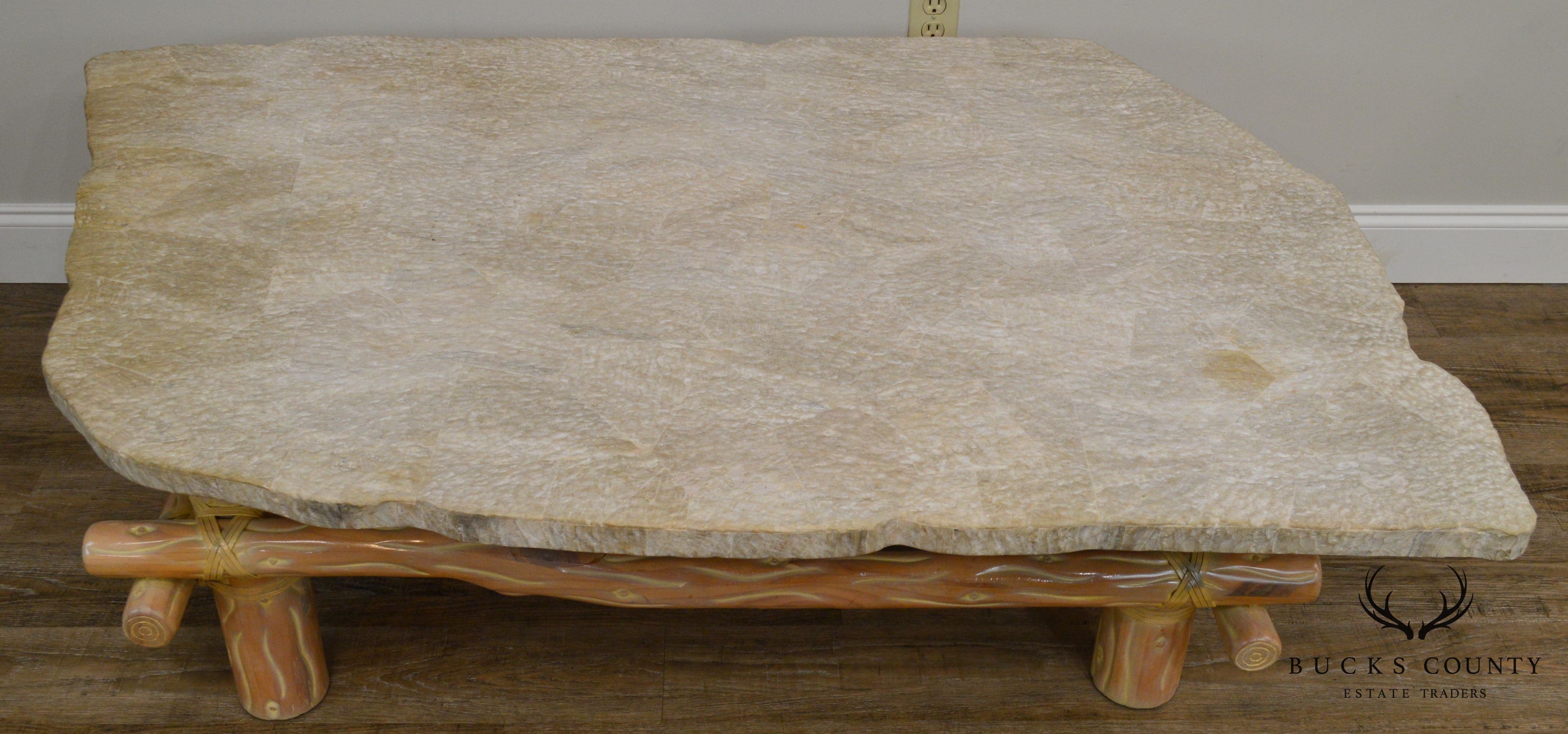 Unusual Faux Branch Large Stone Top Coffee Table