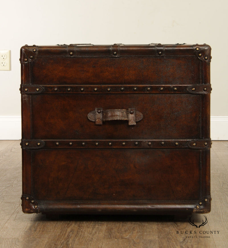 Vintage Brown Leather Suitcase Trunk Coffee Table attributed to