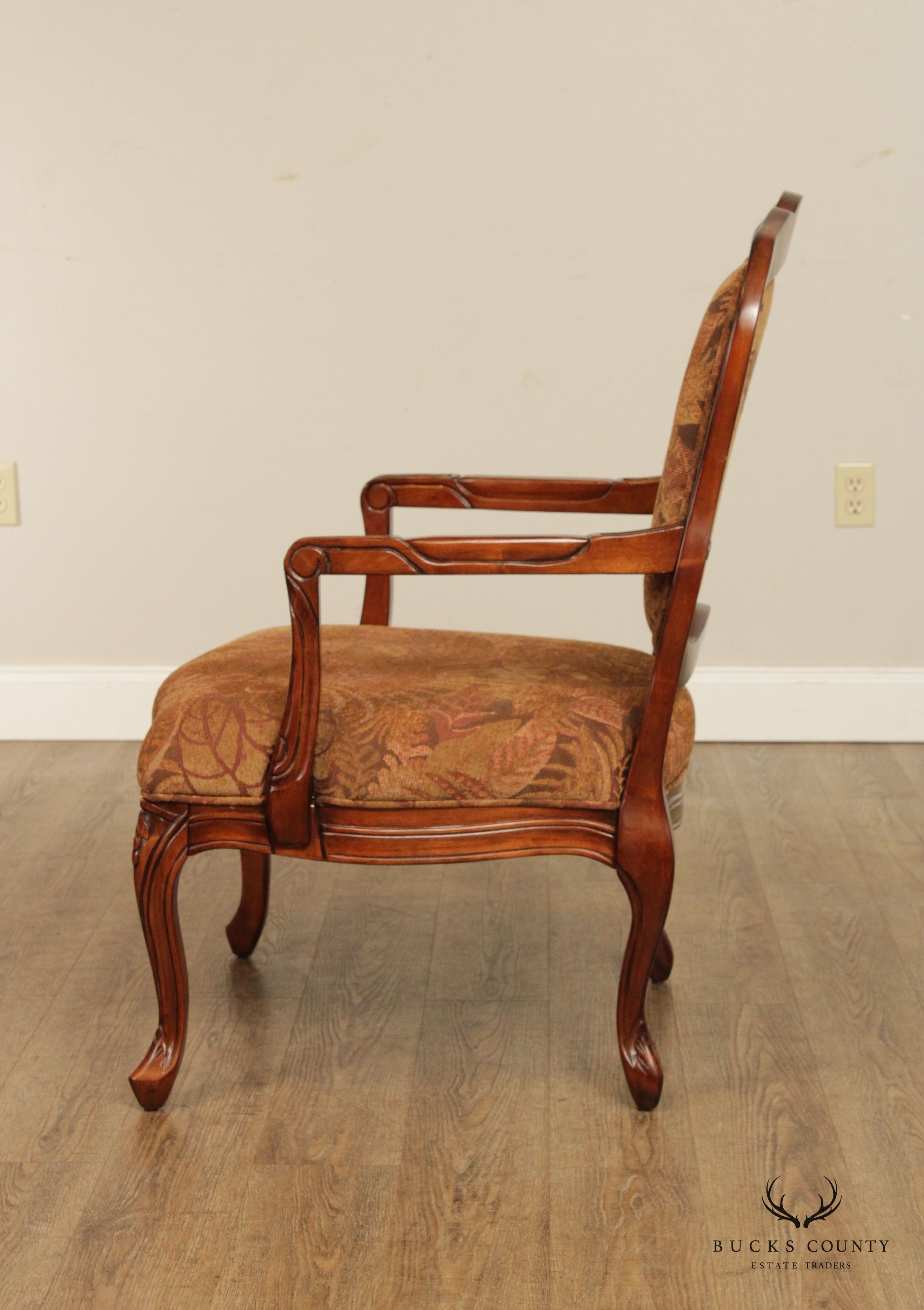 French Louis XV Style Pair of Carved Fruitwood Fauteuil Armchairs