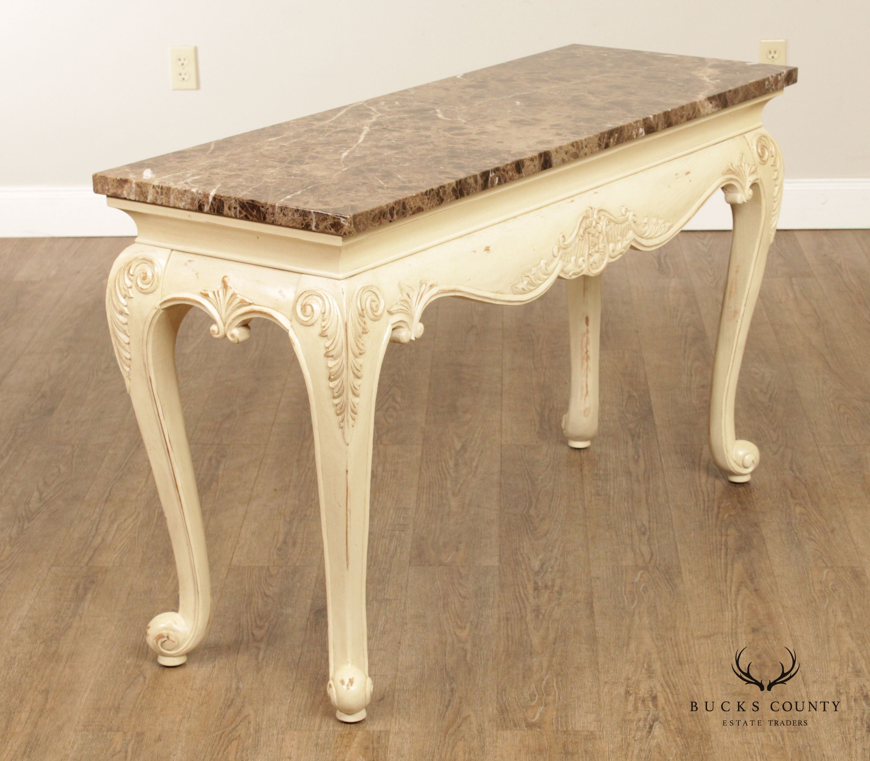 French Provincial Style Painted Console Table with Marble Top