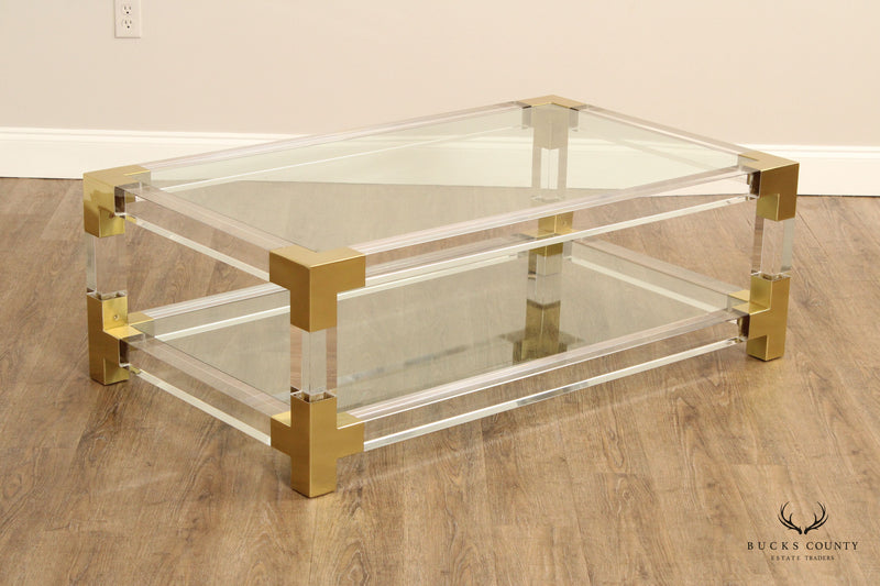 Jonathan Adler 'Jacques Grand' Lucite and Brass Cocktail Table