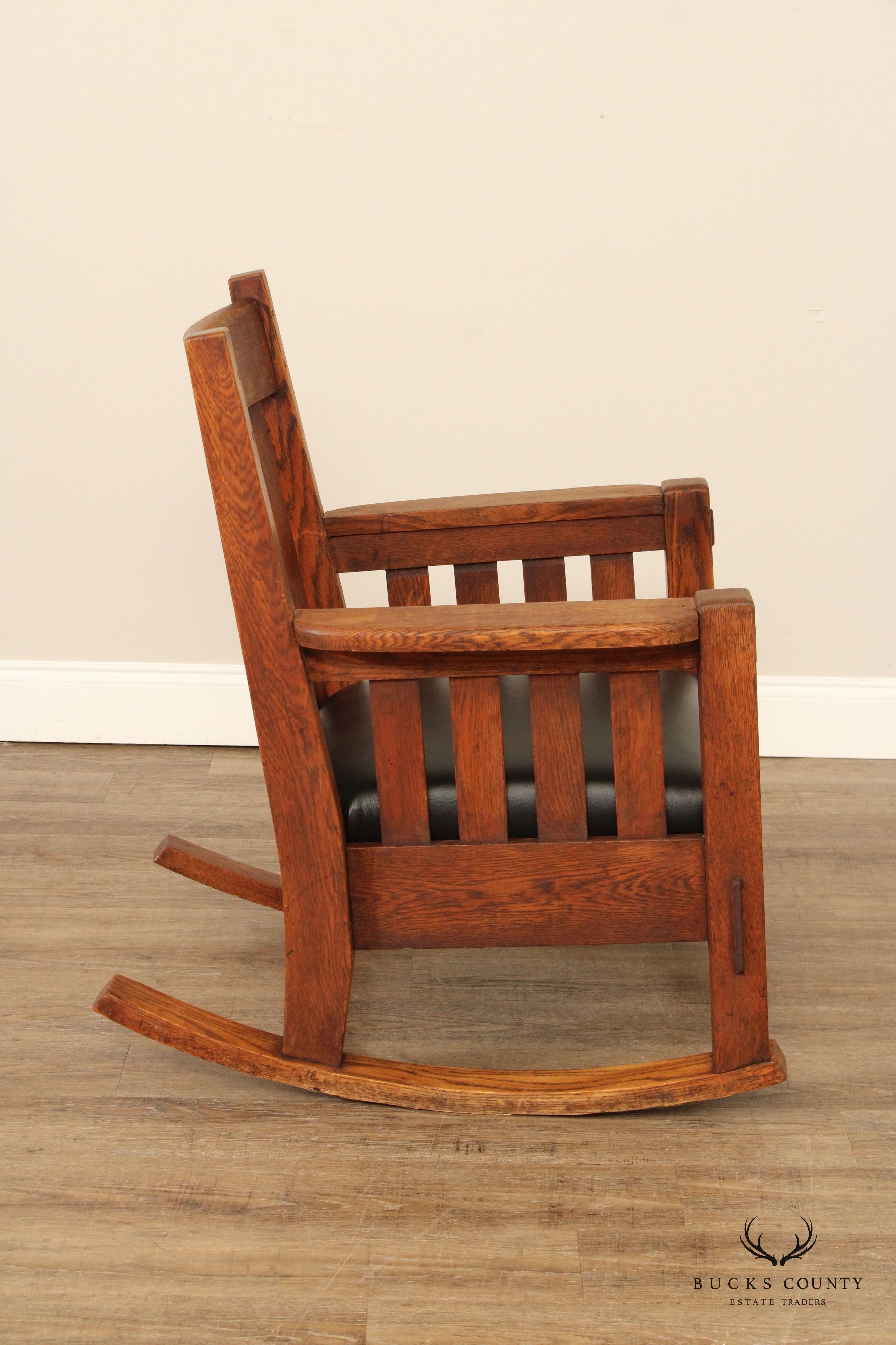 Harden Antique Mission Oak and Leather Rocker