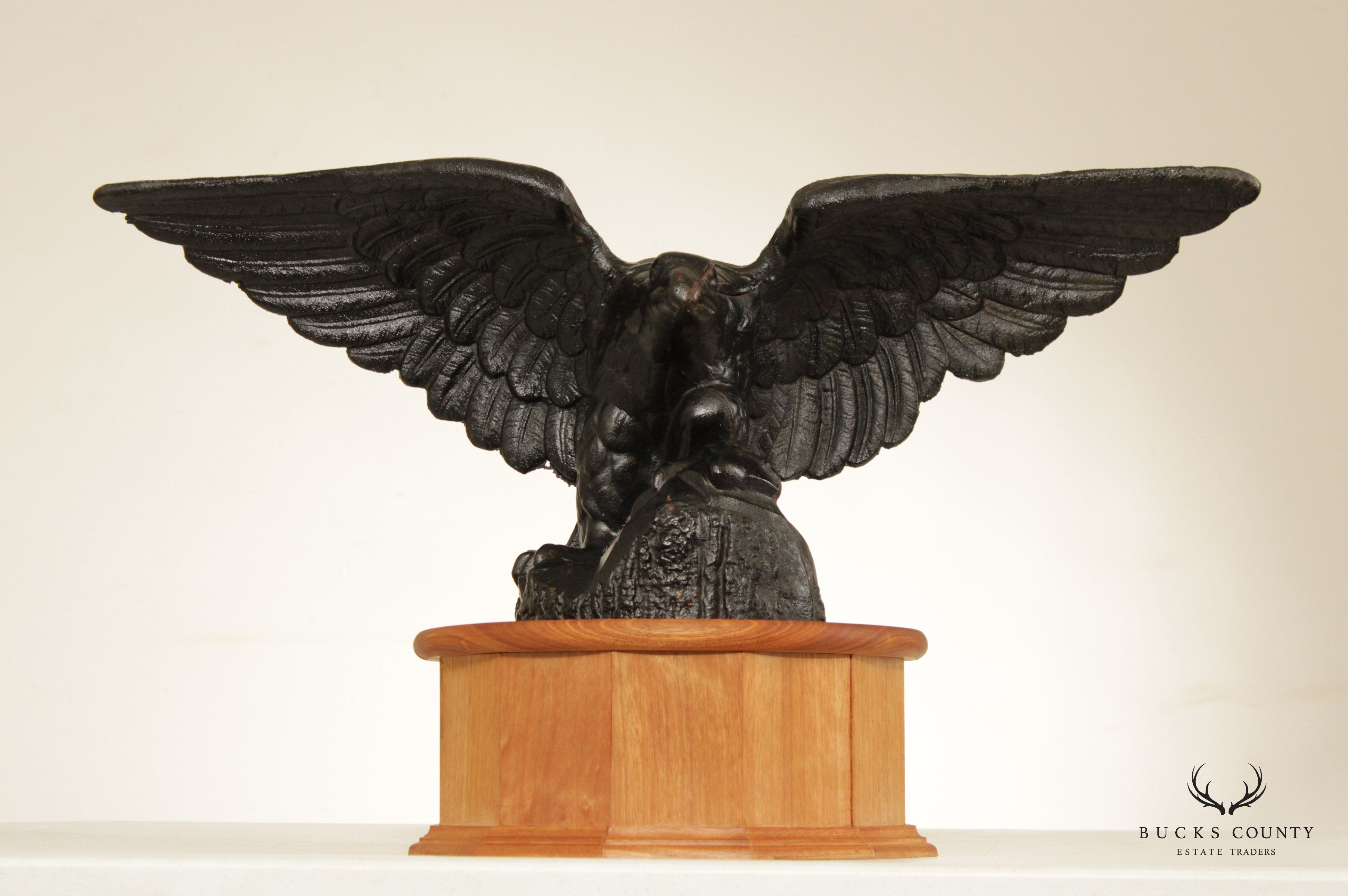 Vintage Cast Iron Eagle Sculpture on Wooden Base