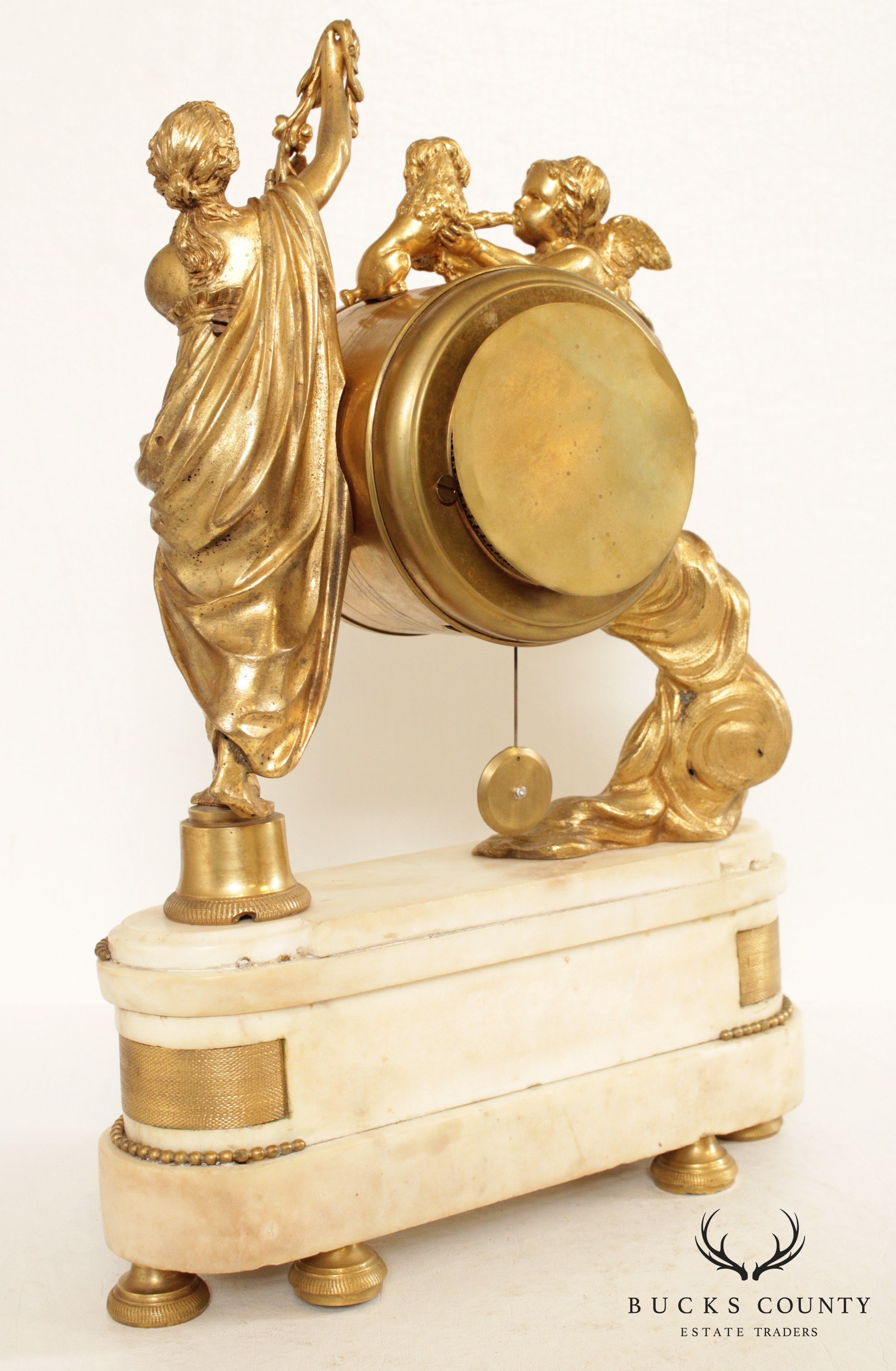 Louis XVI Style Figural Gilt-Bronze and Marble Mantel Clock