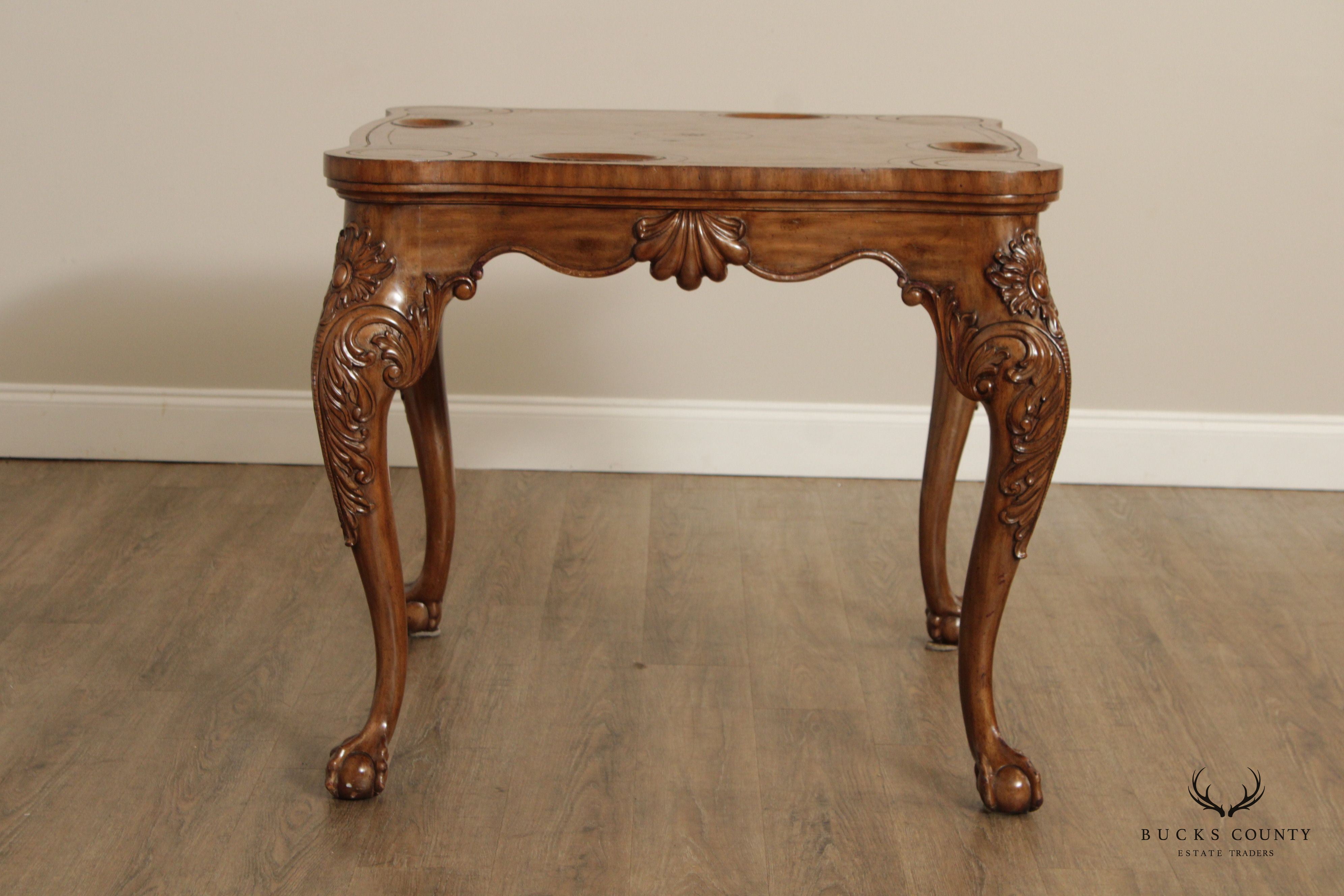 Maitland Smith Chippendale Style Leather Top Card Table