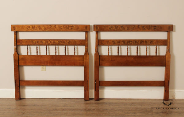Hitchcock Solid Maple Vintage Pair Twin Stenciled Headboards (B)