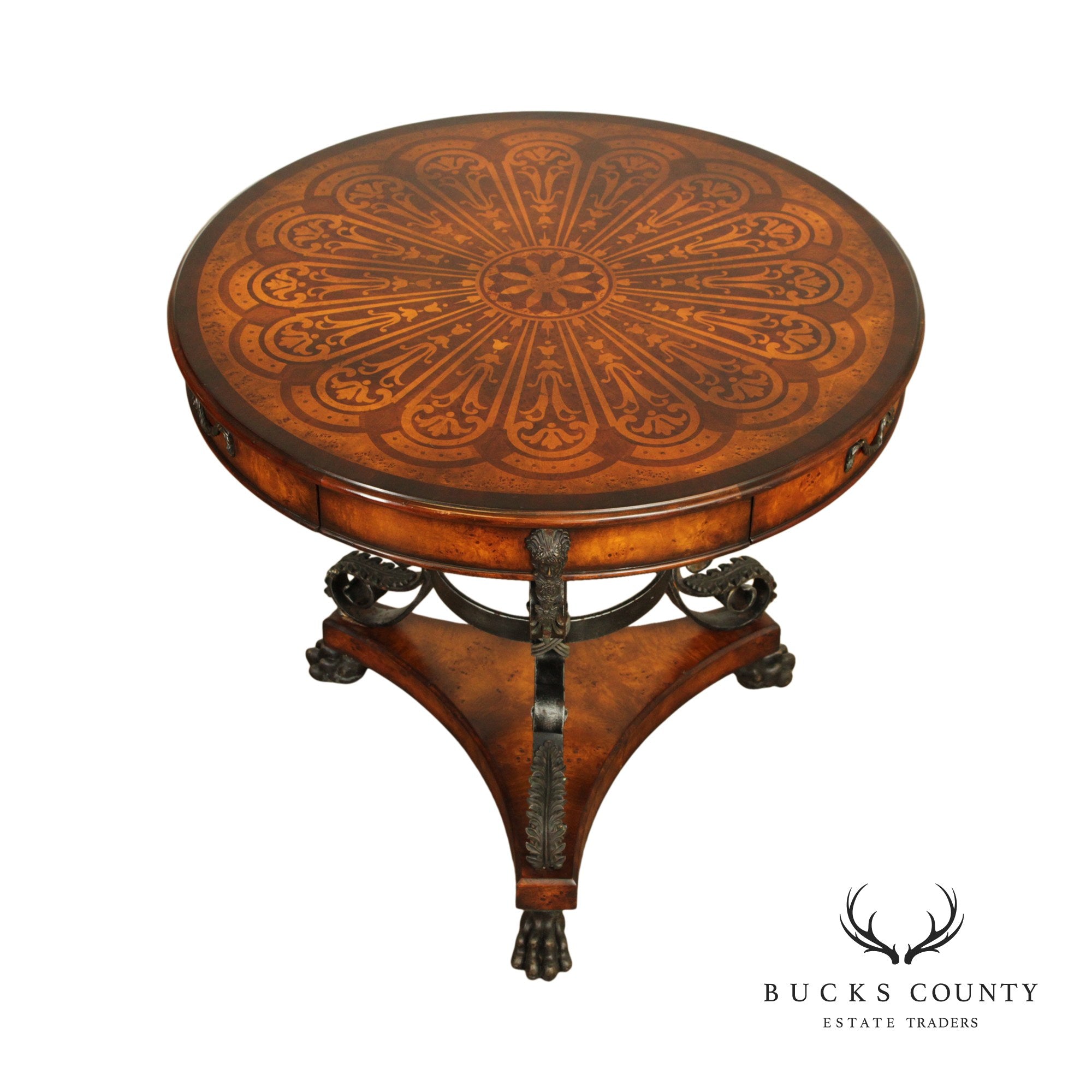 Theodore Alexander Caryatid Iron & Marquetry Top Center Table