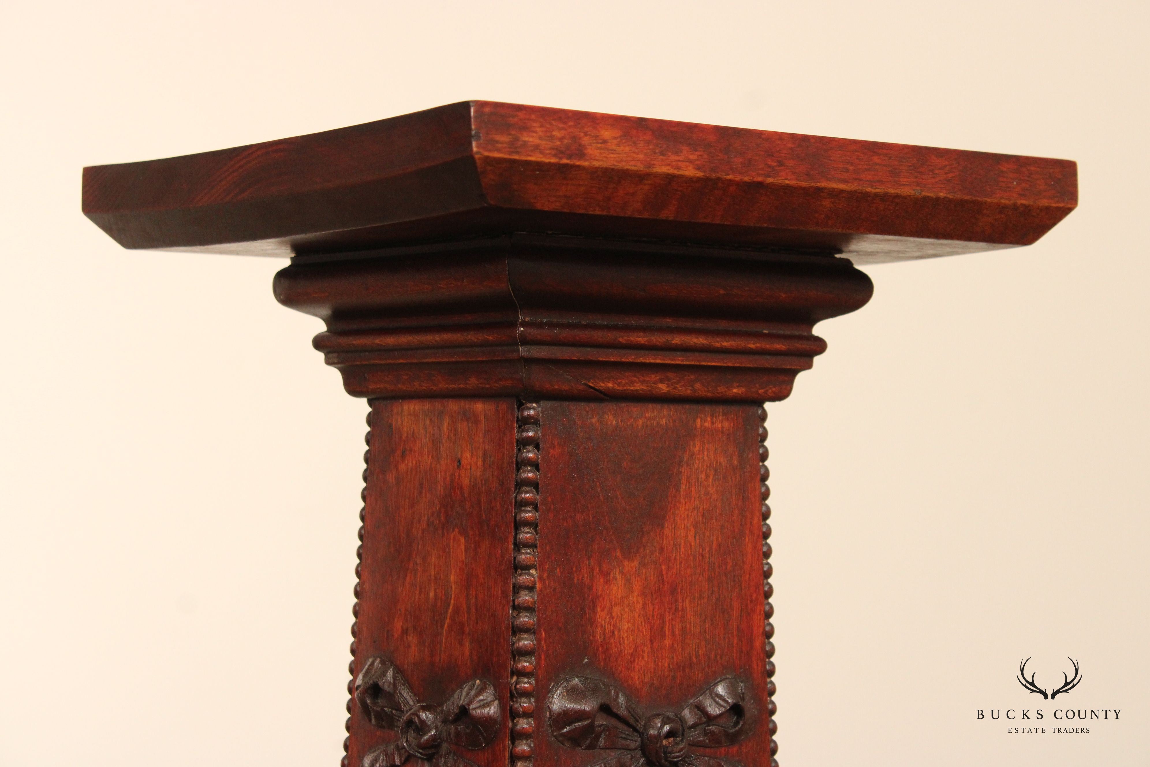 Edwardian Antique Carved Pedestal Plant Stand