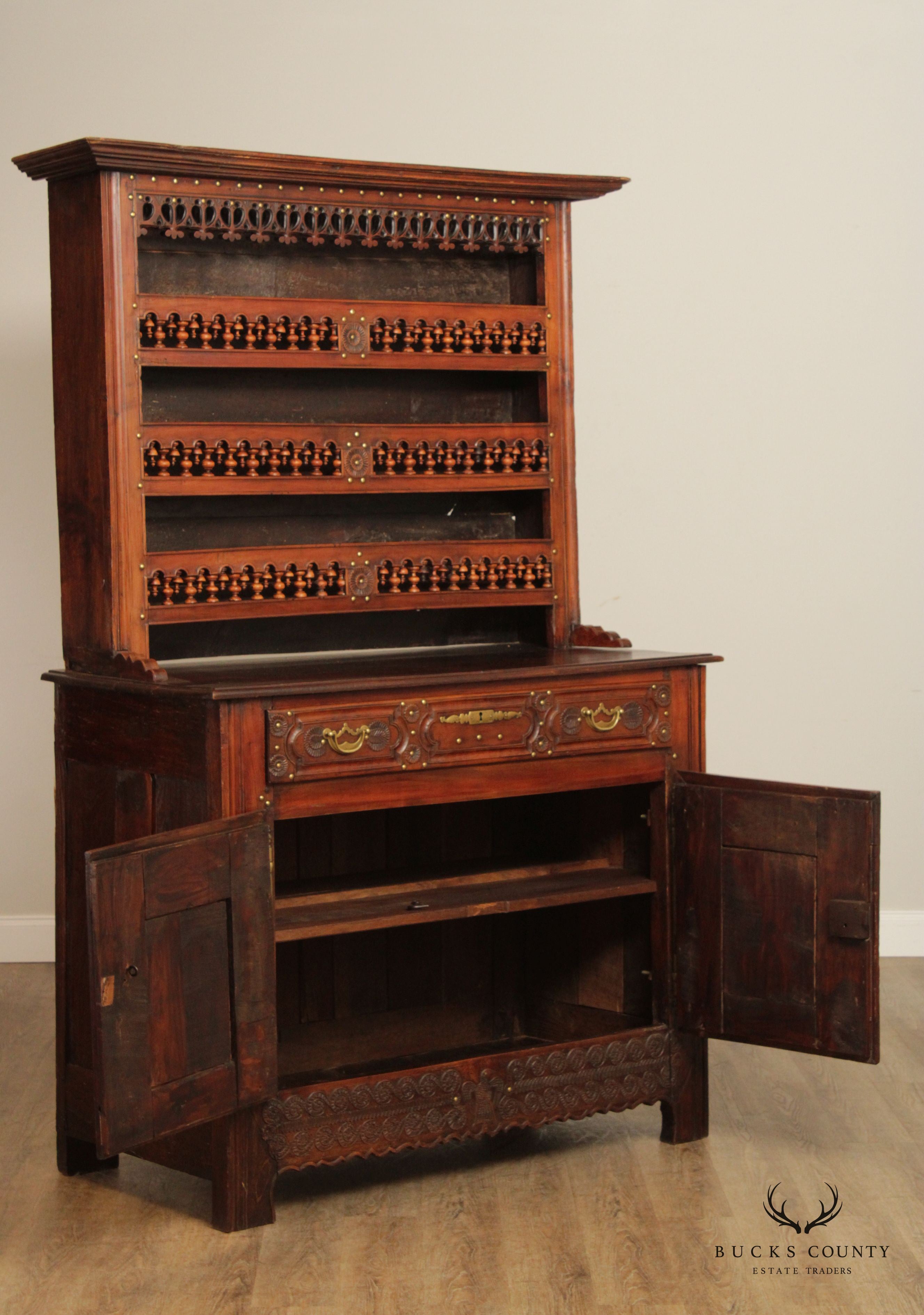 French Antique 19th C. Walnut Vaisellier Cupboard