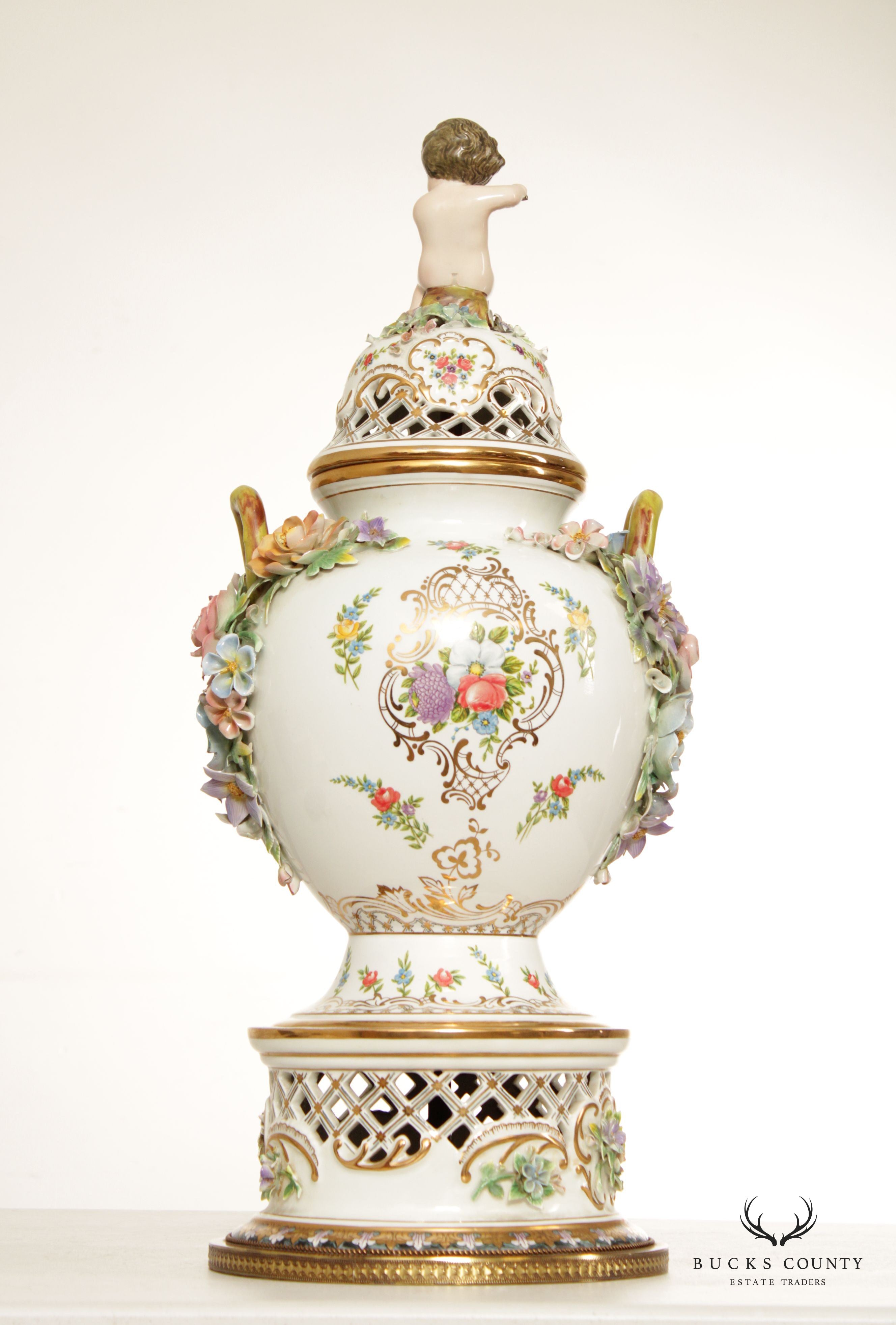 Rococo Revival 20th C. Porcelain Decorative Potpourri Urn