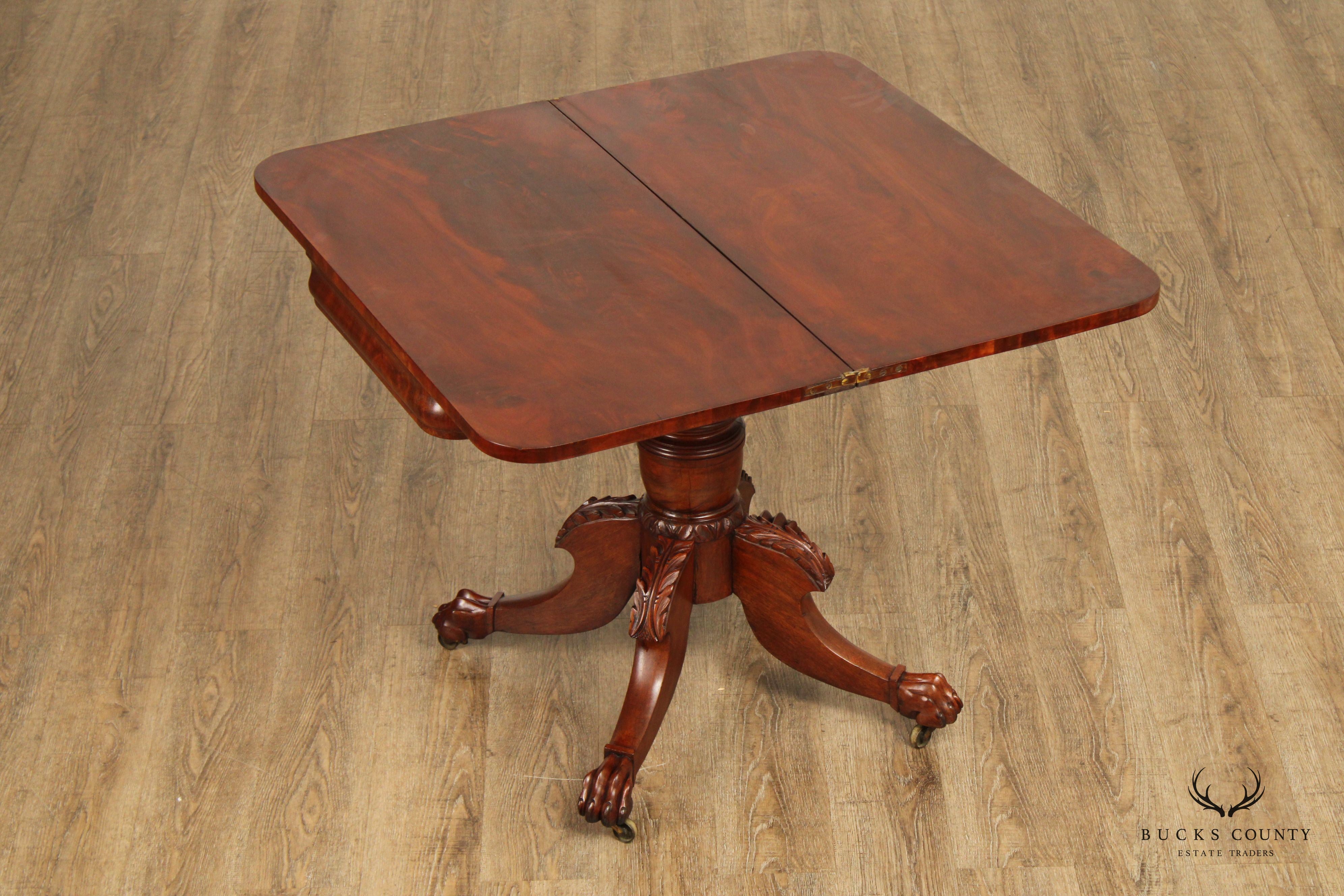 American Classical Antique Mahogany Paw Foot Card Table