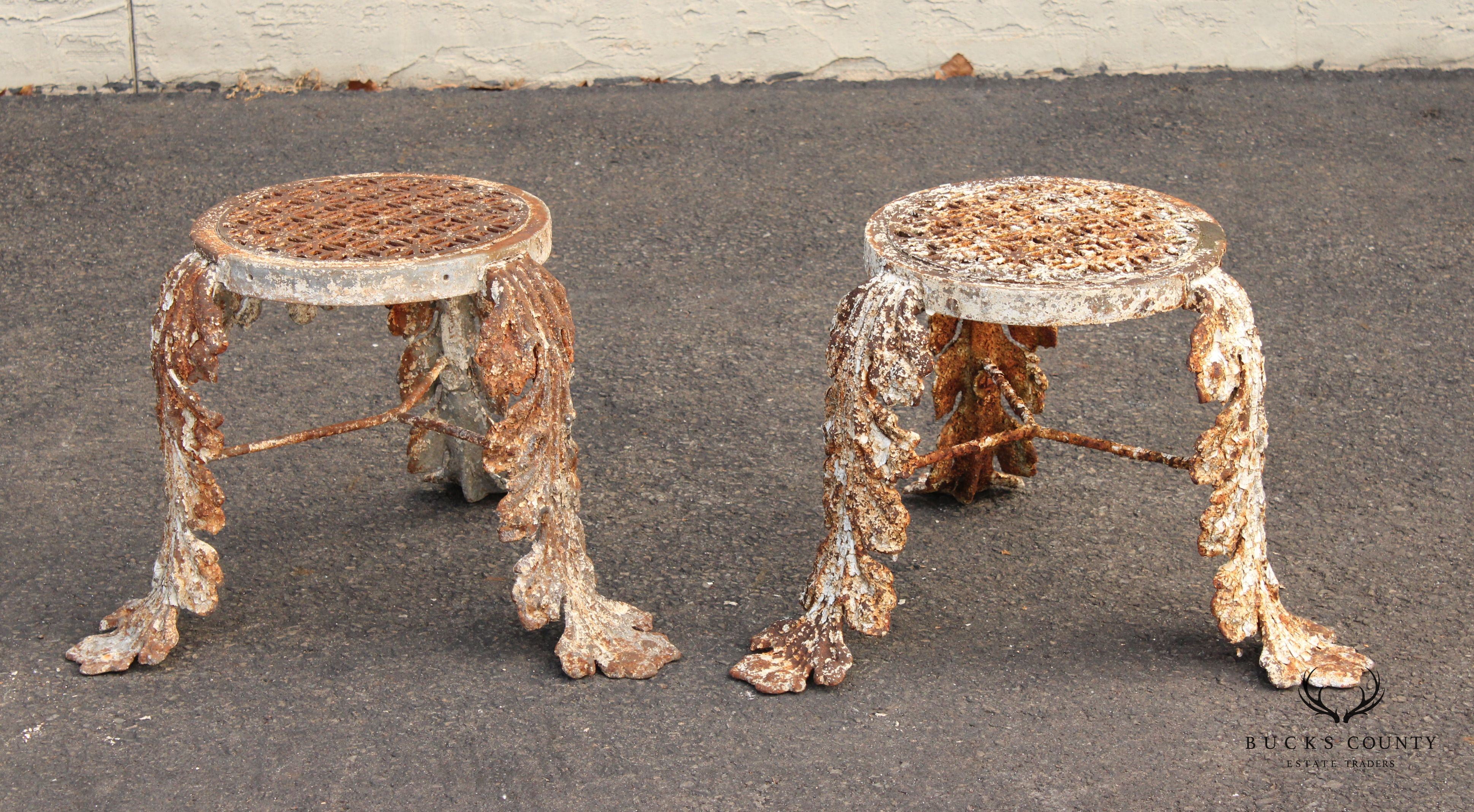 Antique Victorian Cast Iron Pair of Outdoor Patio Stools