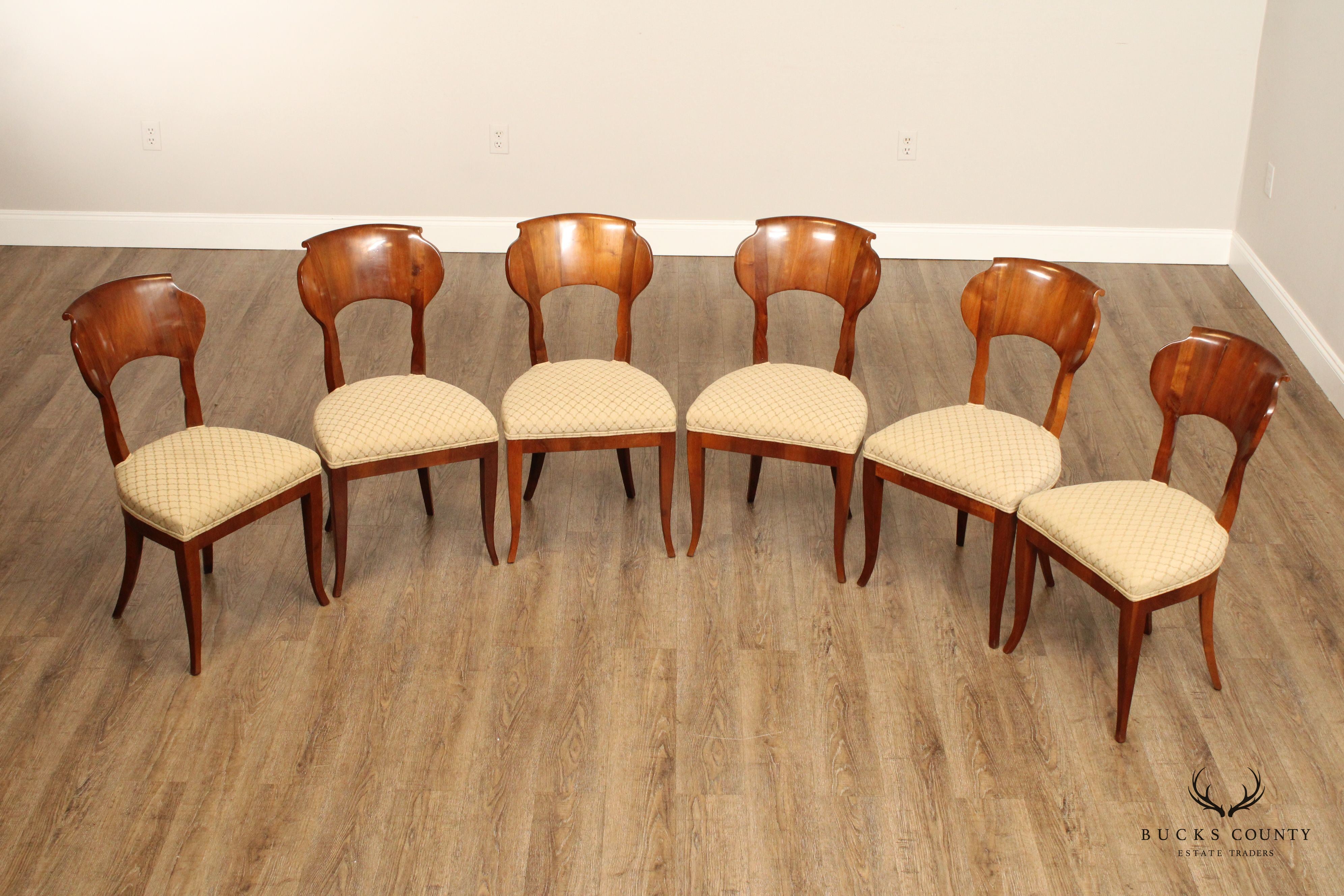 ANTIQUE BIEDERMEIER SET OF SIX WALNUT DINING CHAIRS