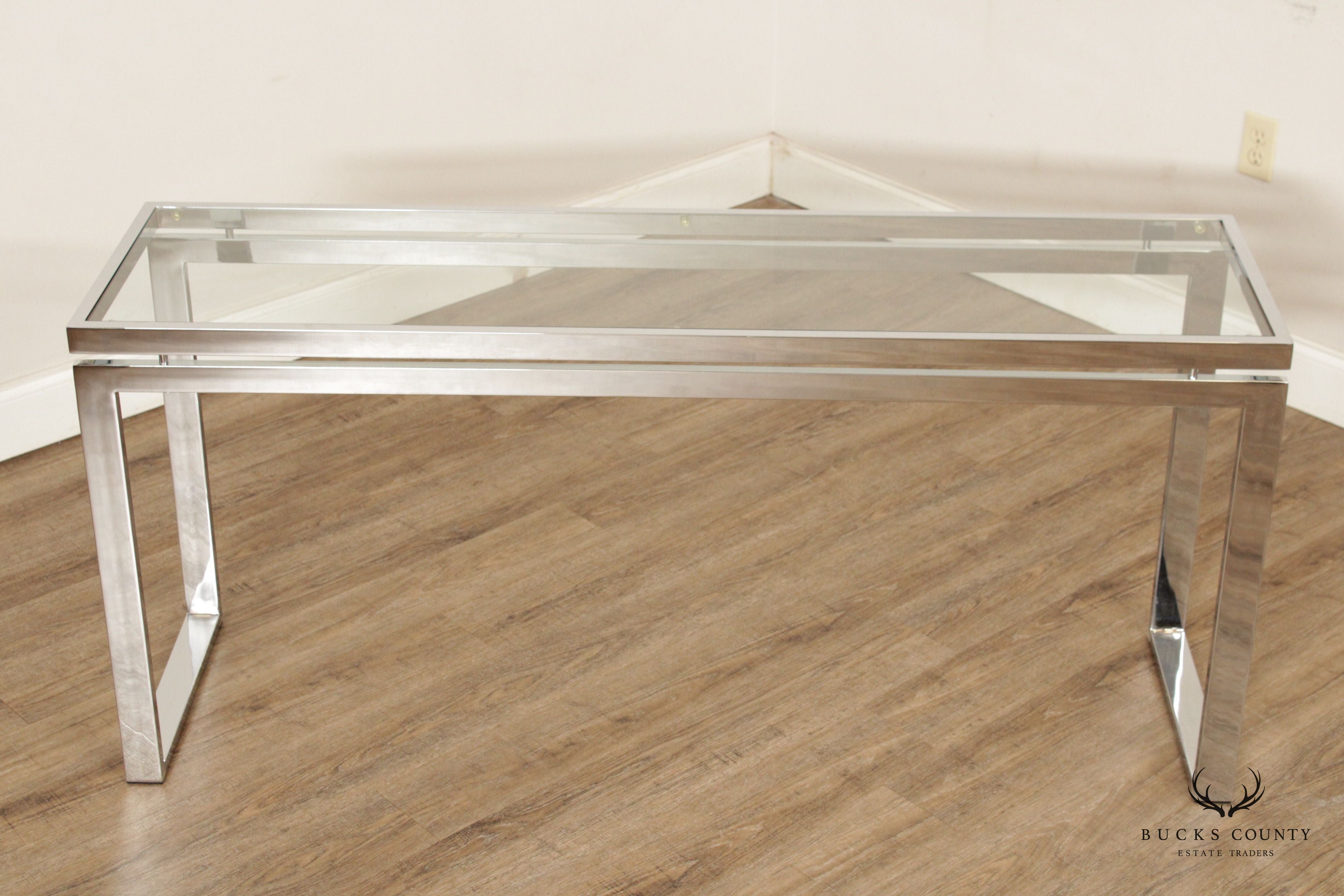 Modern Chrome Glass Top Console Table