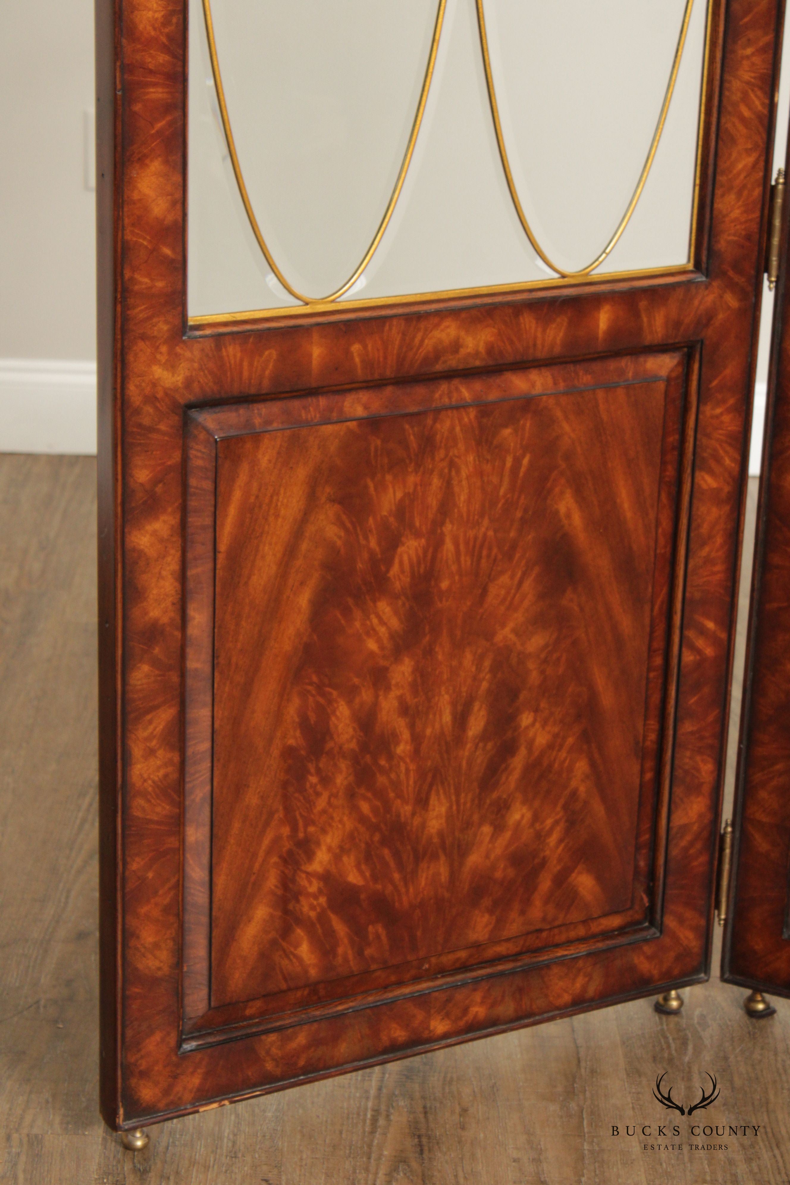 Theodore Alexander Mahogany and Glass Two Panel Room Divider