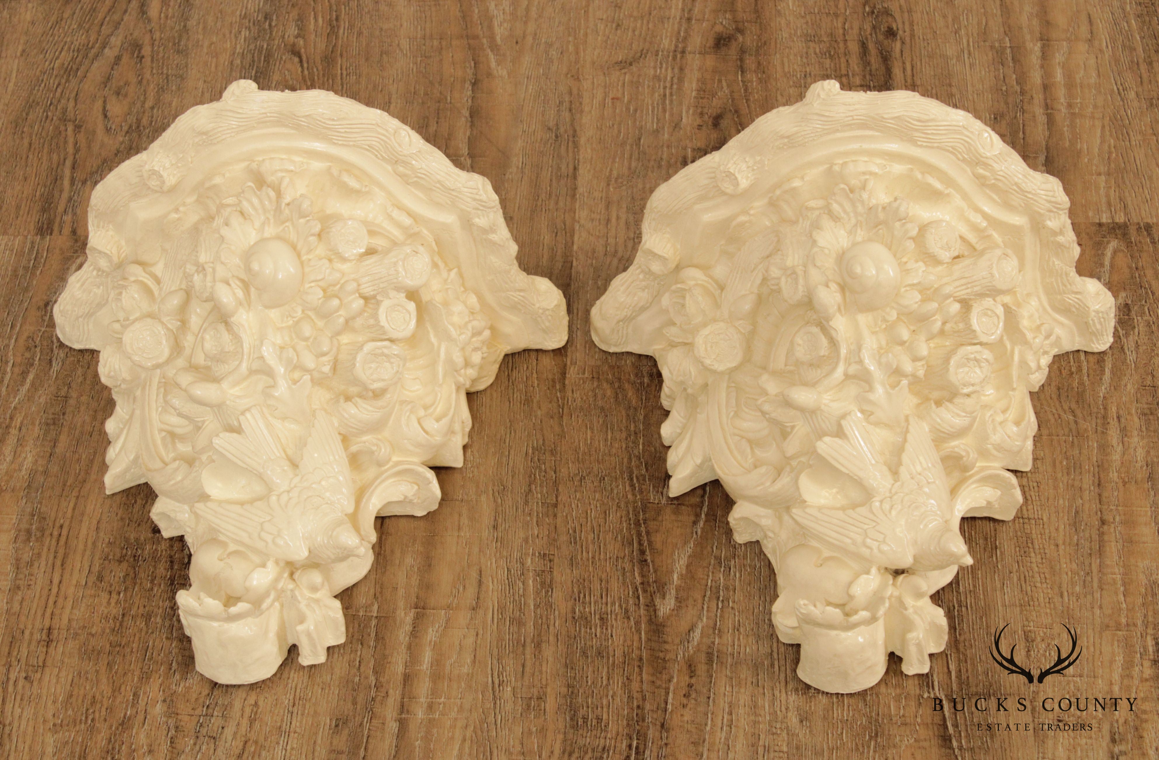 Hollywood Regency Vintage Pair Faux Bois Wall Brackets