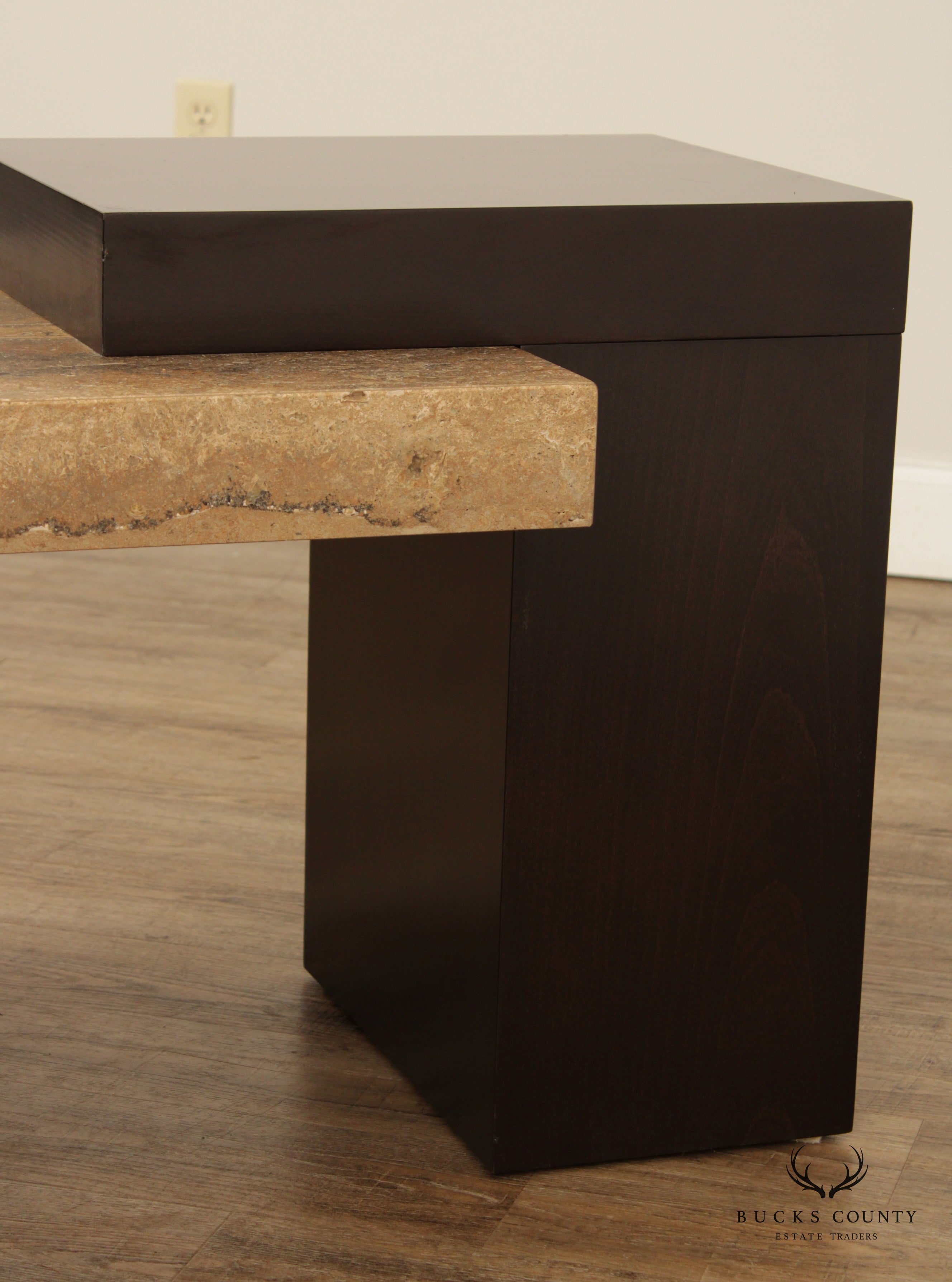 Italian Modern Travertine and Wenge Wood Side Table