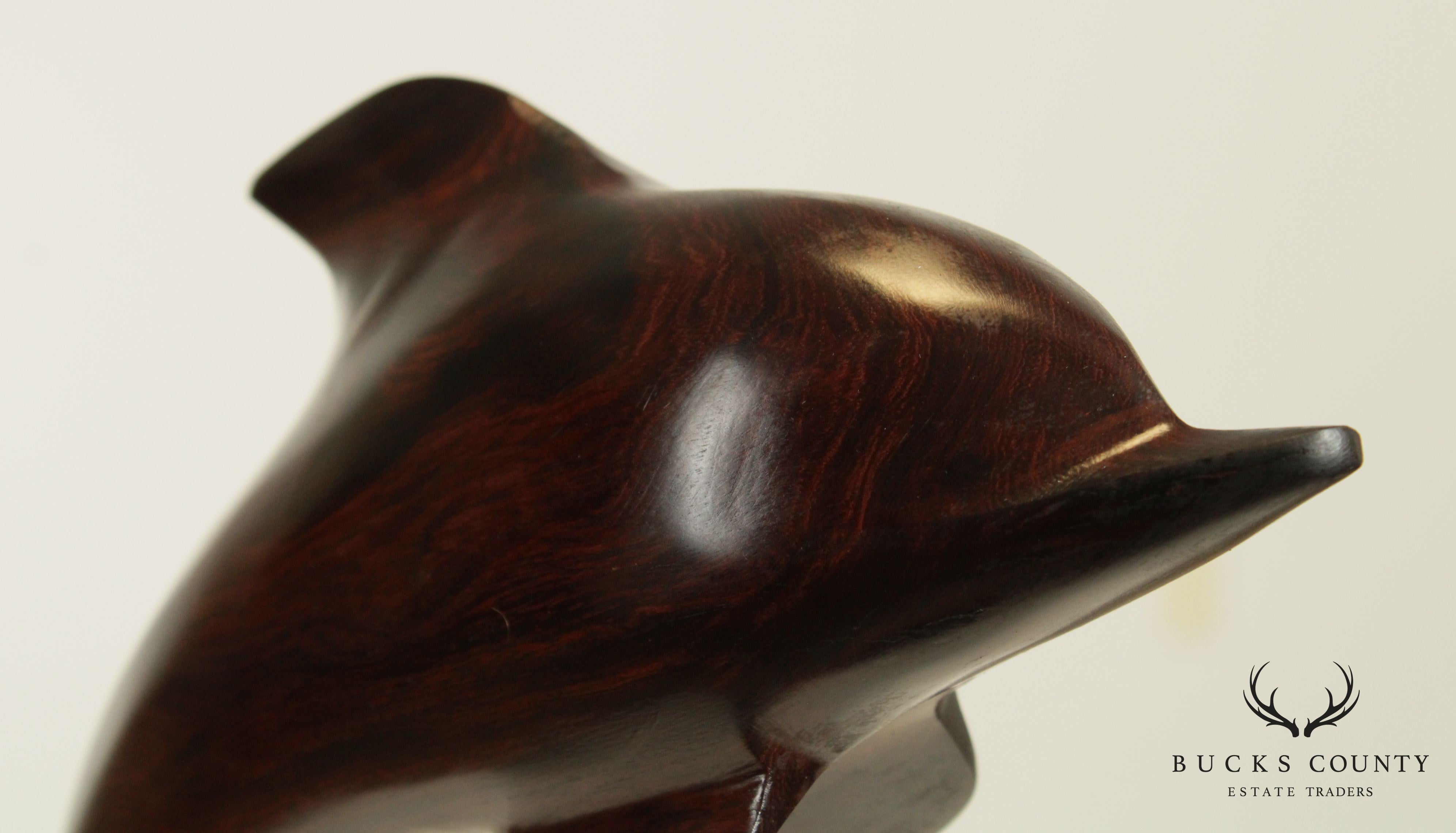 Mid Century Modern Carved Rosewood Dolphin Sculpture on Chrome Base