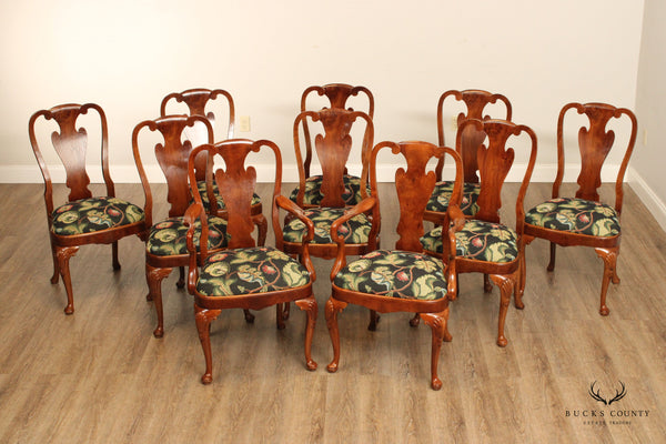 Georgian Style Quality Set of Ten Carved Yew Wood Dining Chairs