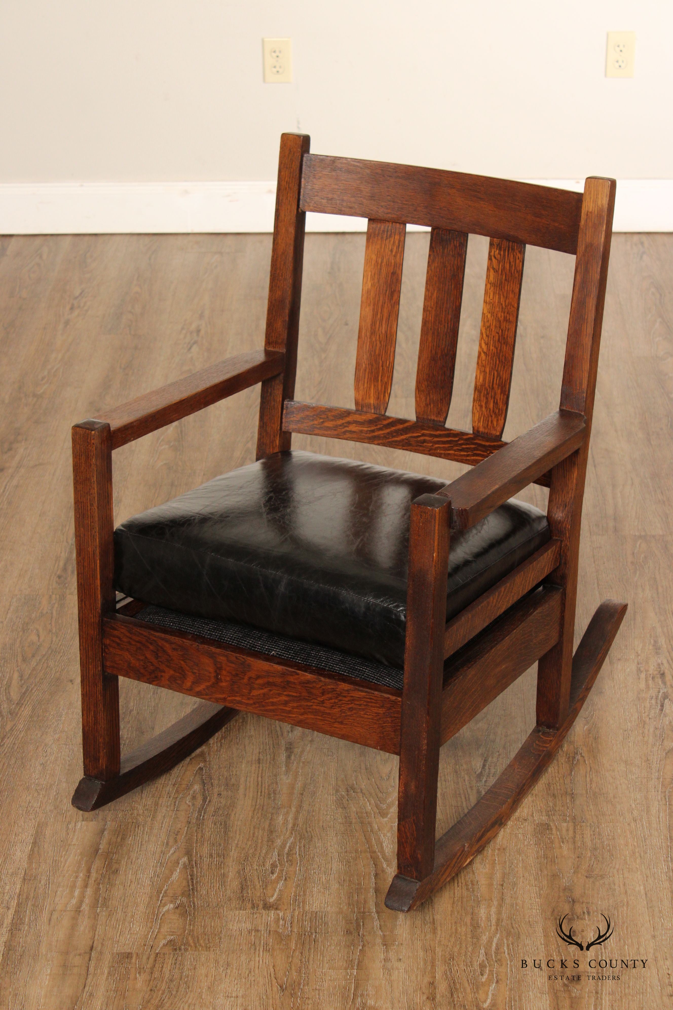 Stickley Brothers Antique Mission Oak and Leather Rocking Chair