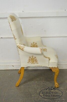 Thomasville Custom Lion Coat of Arms Upholstered Ball & Claw Wing Chair