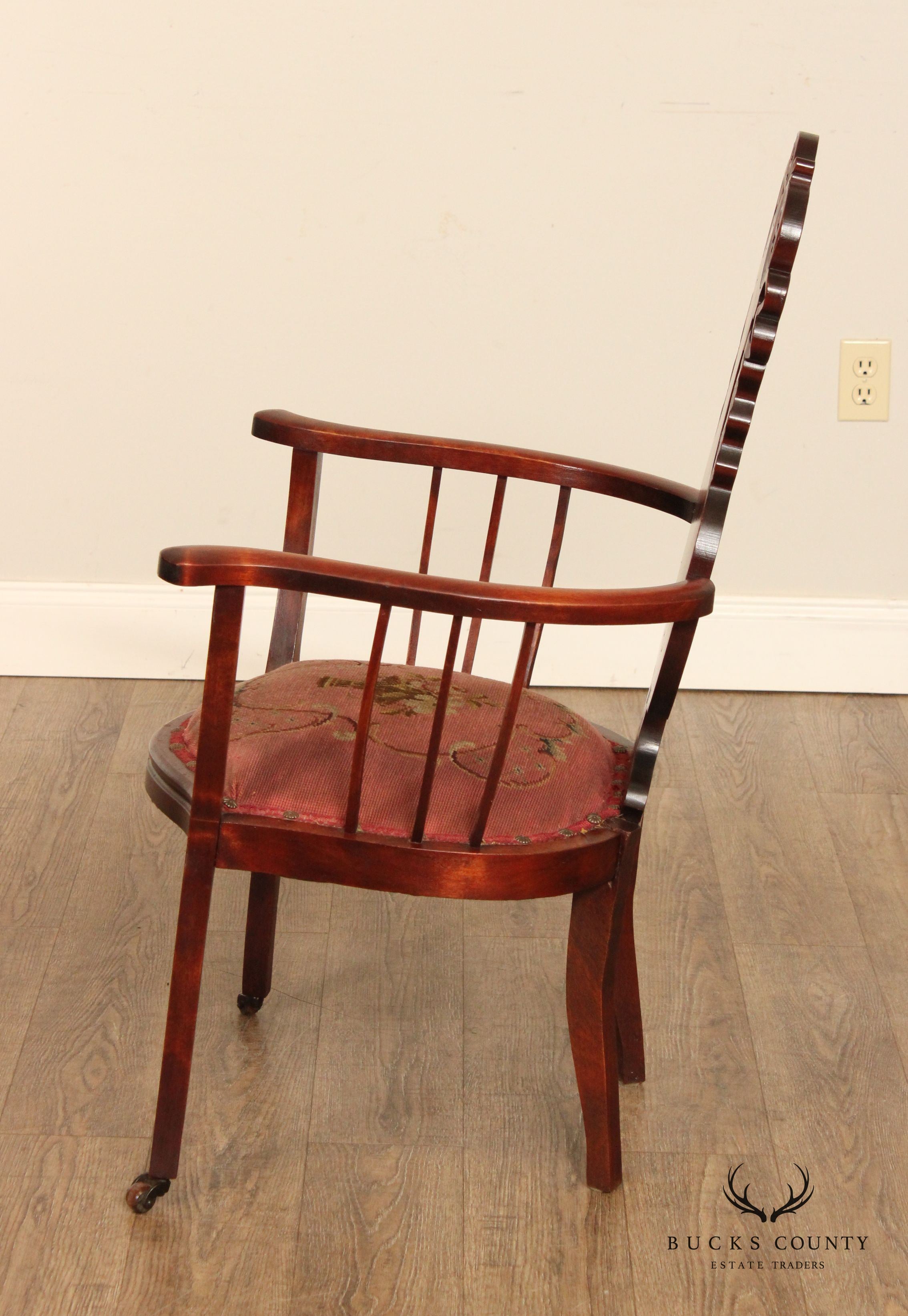 Antique Art Nouveau Carved Mahogany Armchair