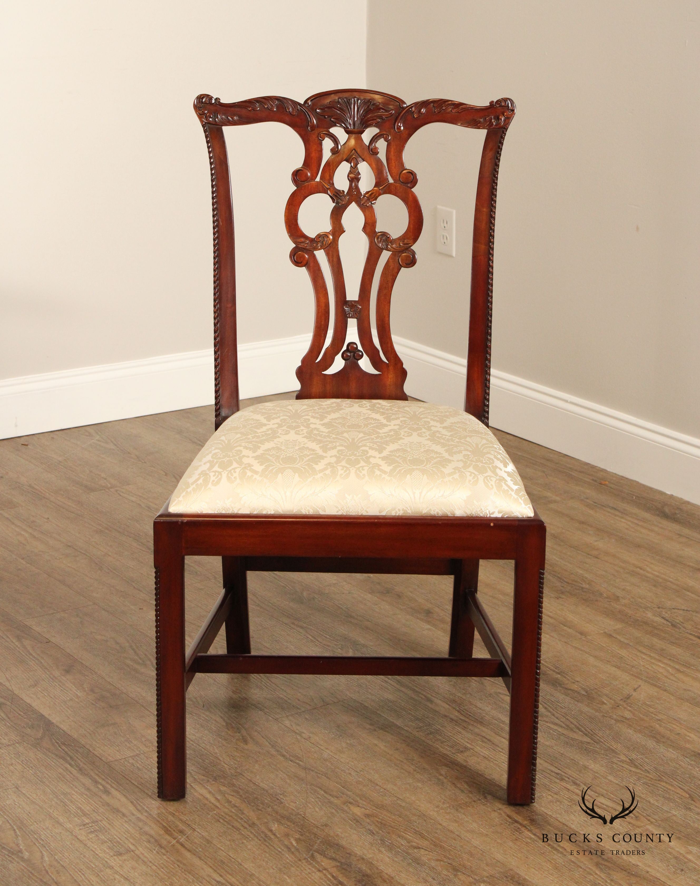 Maitland Smith Chippendale Style Set of Four Carved Mahogany Dining Chairs