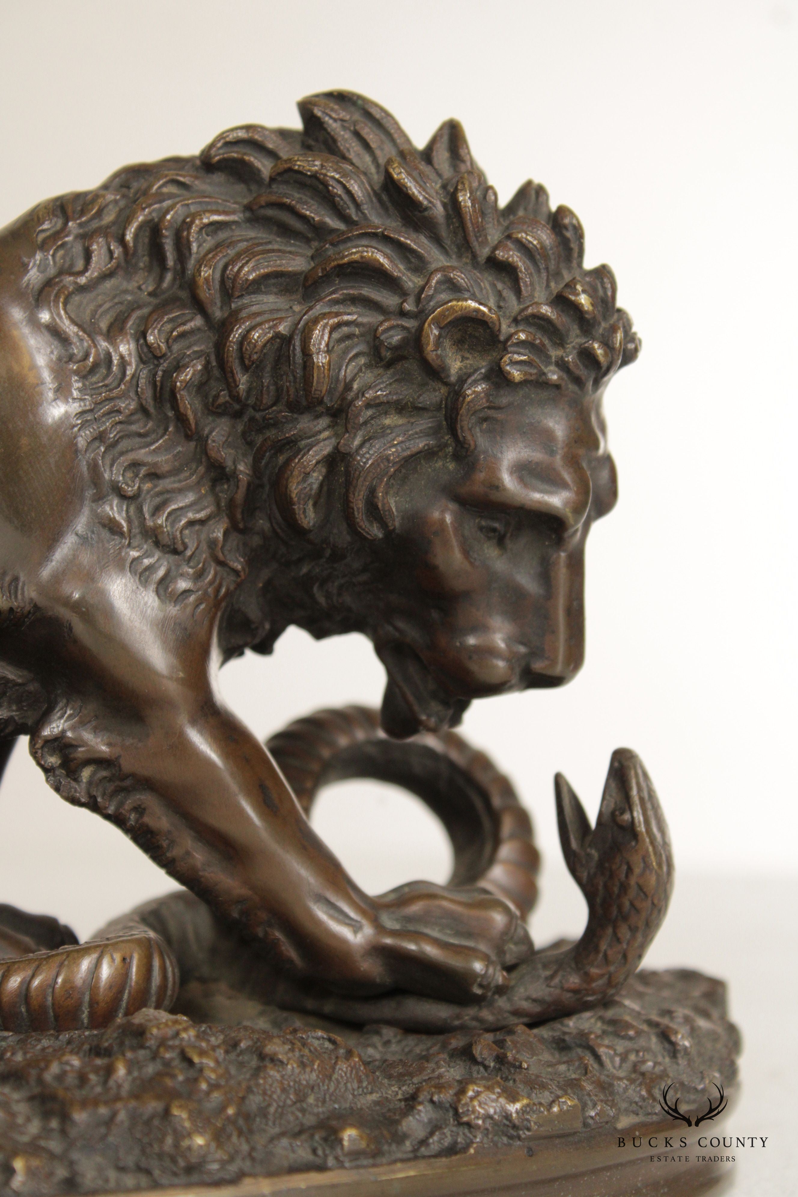 Lion and Serpent Bronze Sculpture, After Antoine-Louis Barye