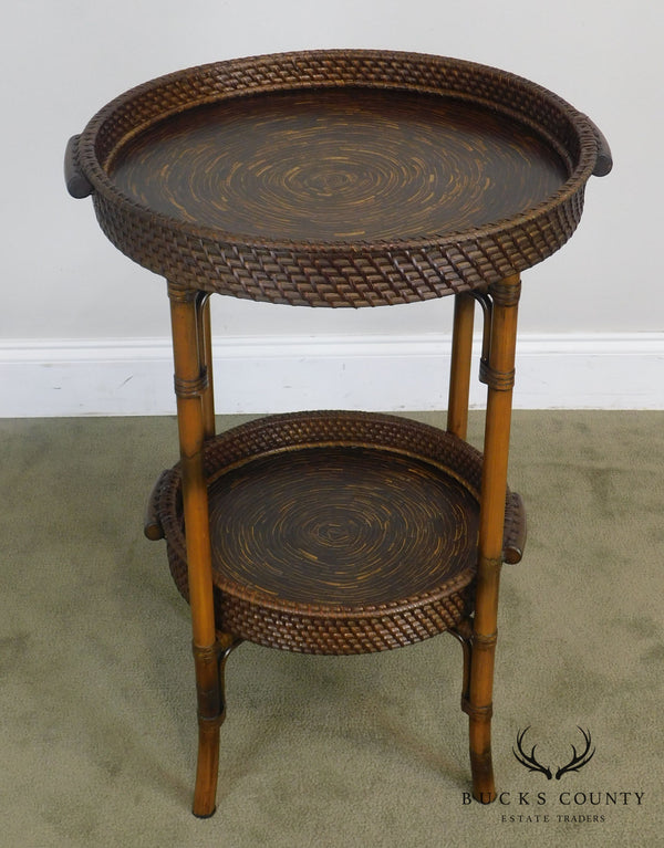 Faux Bamboo Metal & Rattan Round 2 Tier Tray Table