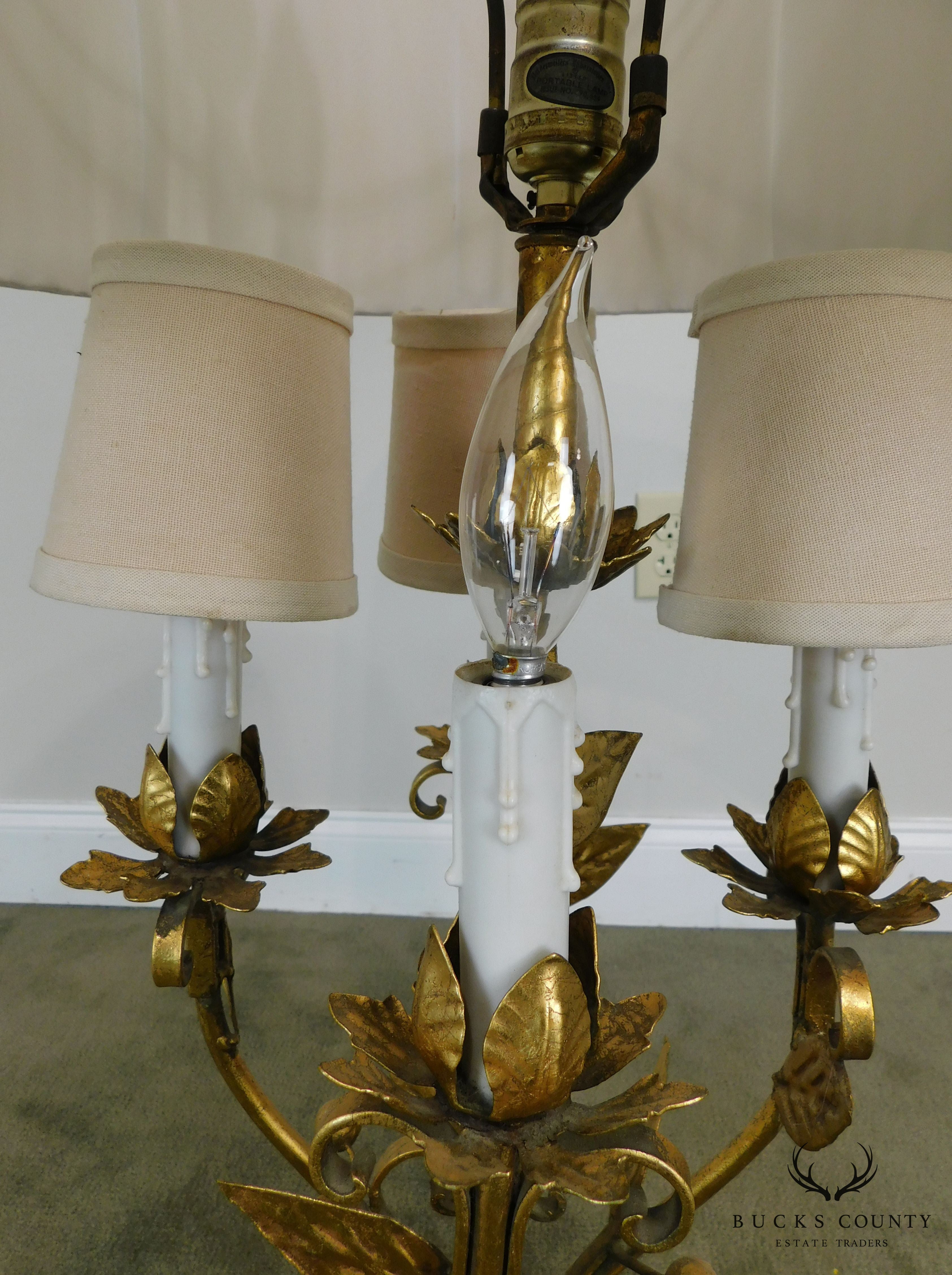 Italian Gilt Metal Candelabra Lamp