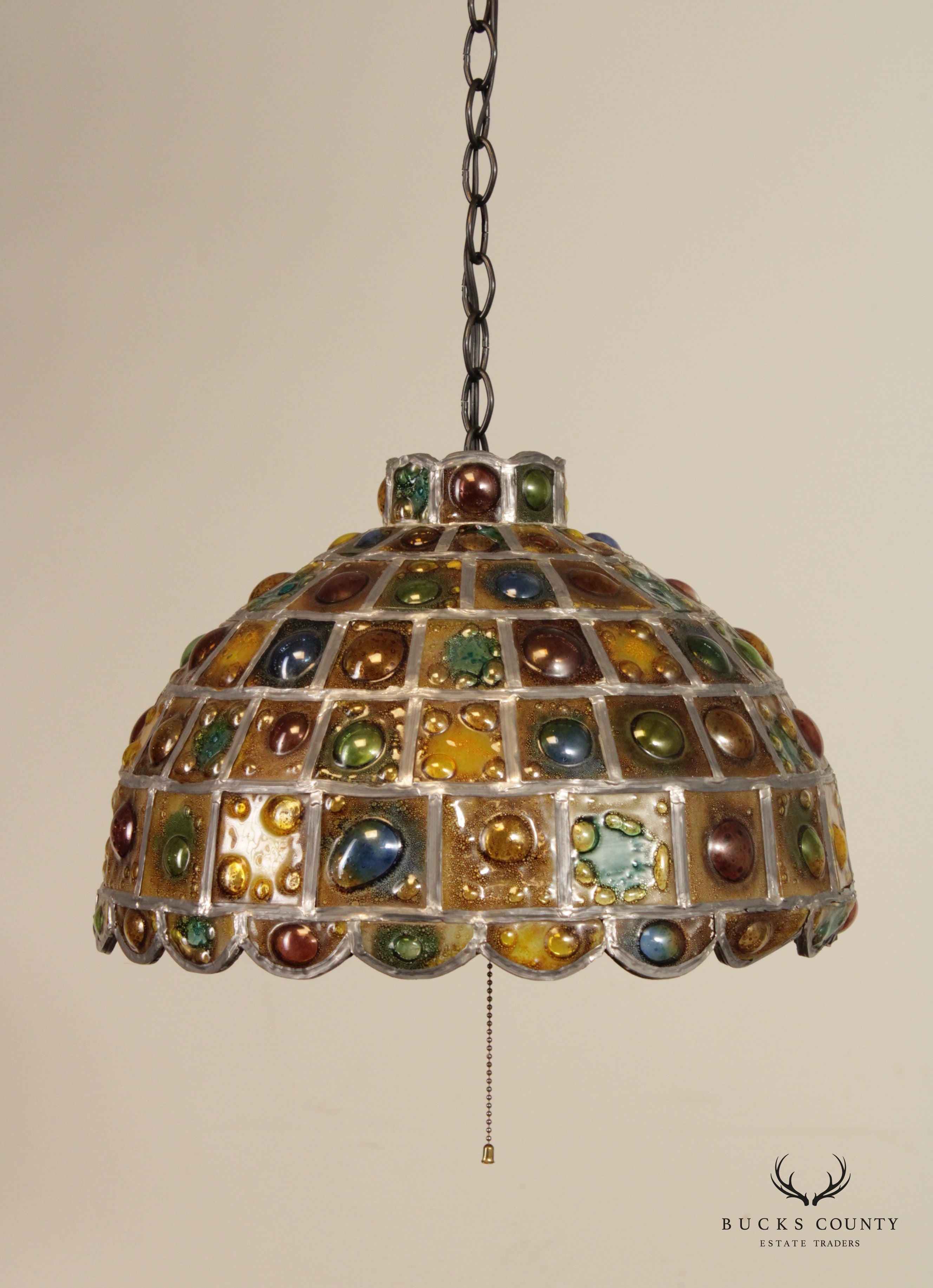 Vintage Brutalist Art Glass Pendant Light by Felipe Derflingher for Feders