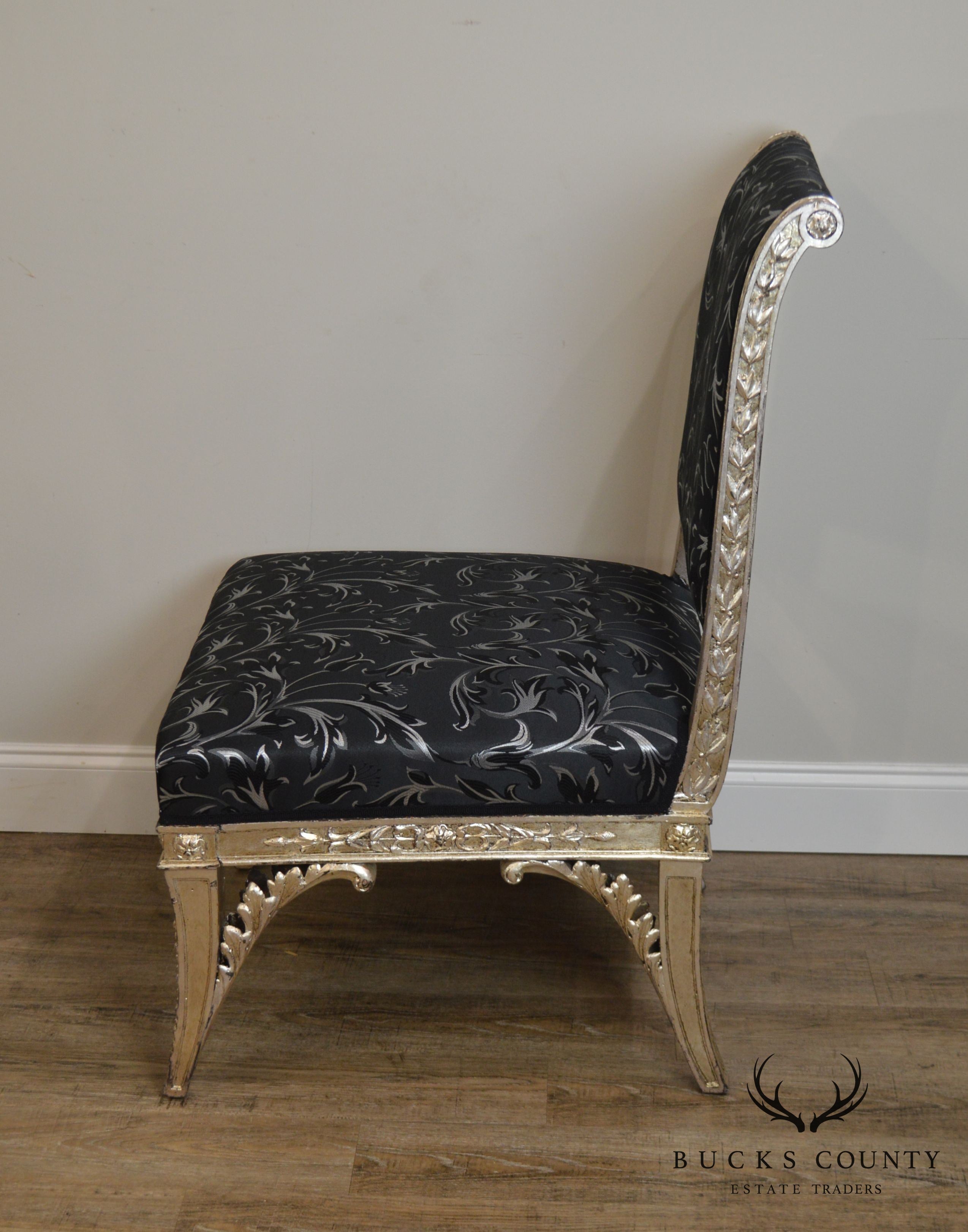 Silver Leaf French Regency Style Slipper Chair