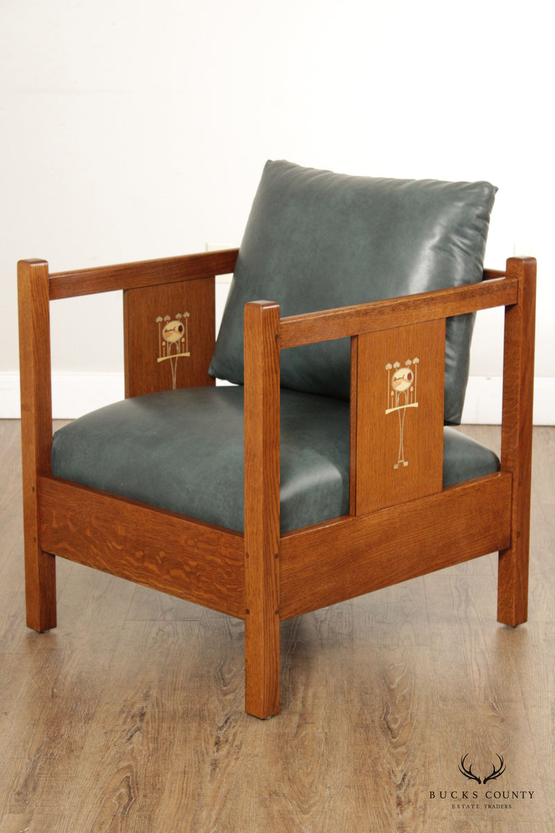 Stickley Mission Collection Inlaid Oak Harvey Ellis Cube Chair Bucks