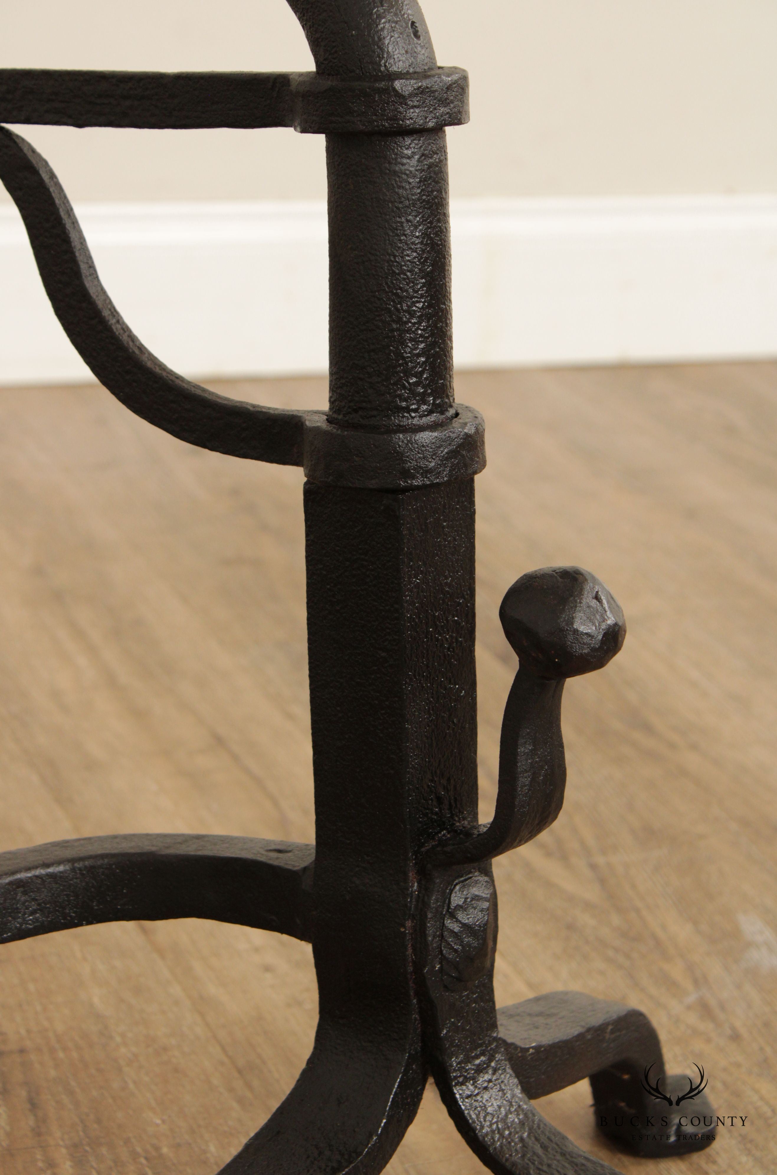 Antique 19th C. Pair Wrought Iron Cannonball Andirons