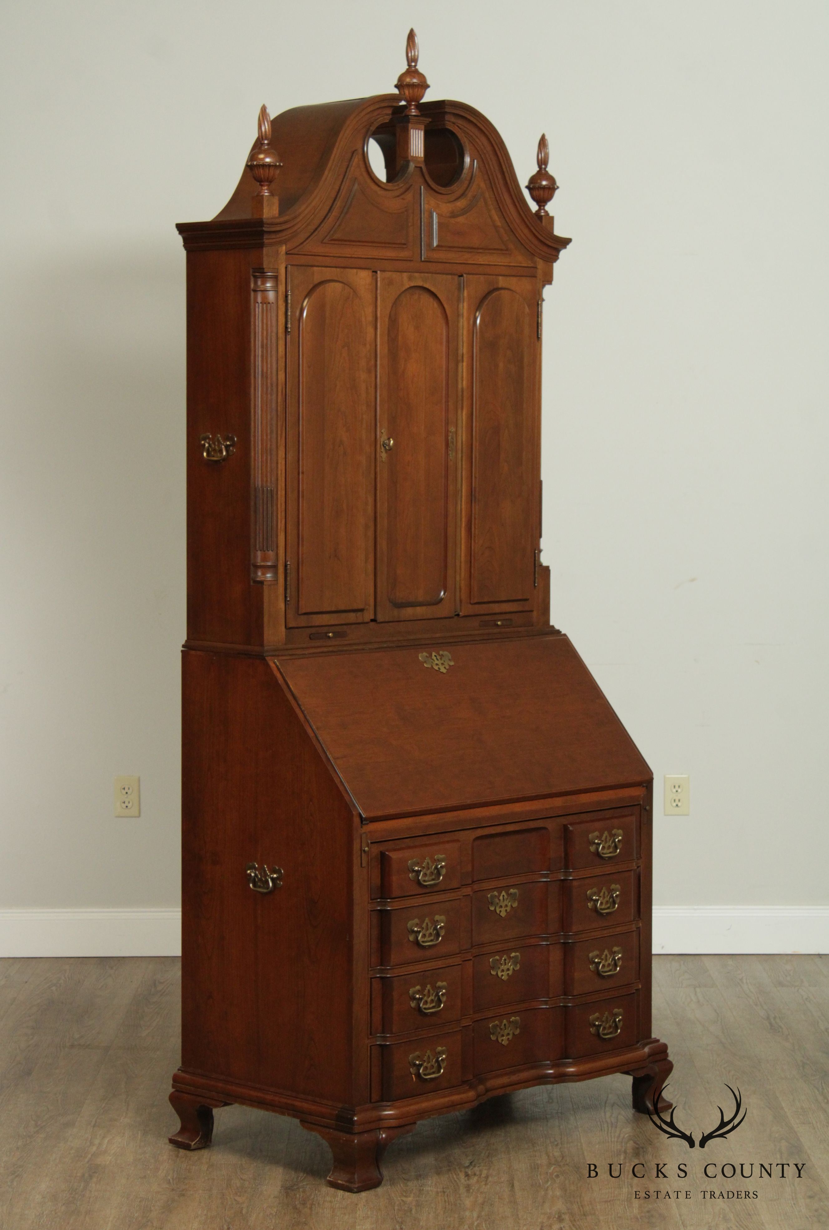 Maddox Chippendale Style Cherry Clock Front Secretary Desk