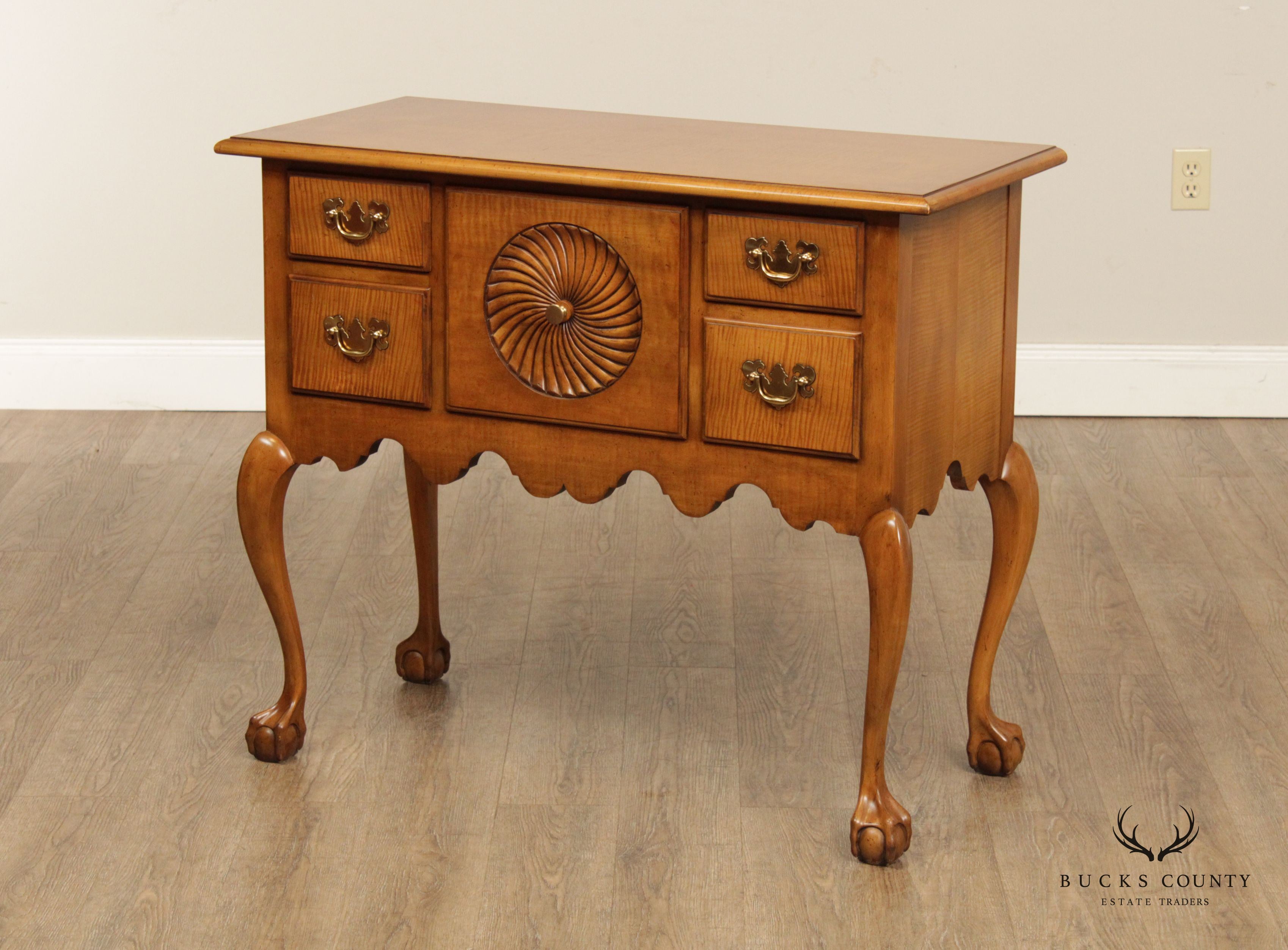 Baker Furniture Chippendale Style Tiger Maple Lowboy