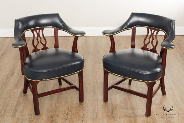 Hancock & Moore Chippendale Style Pair of Leather Captains' Chairs