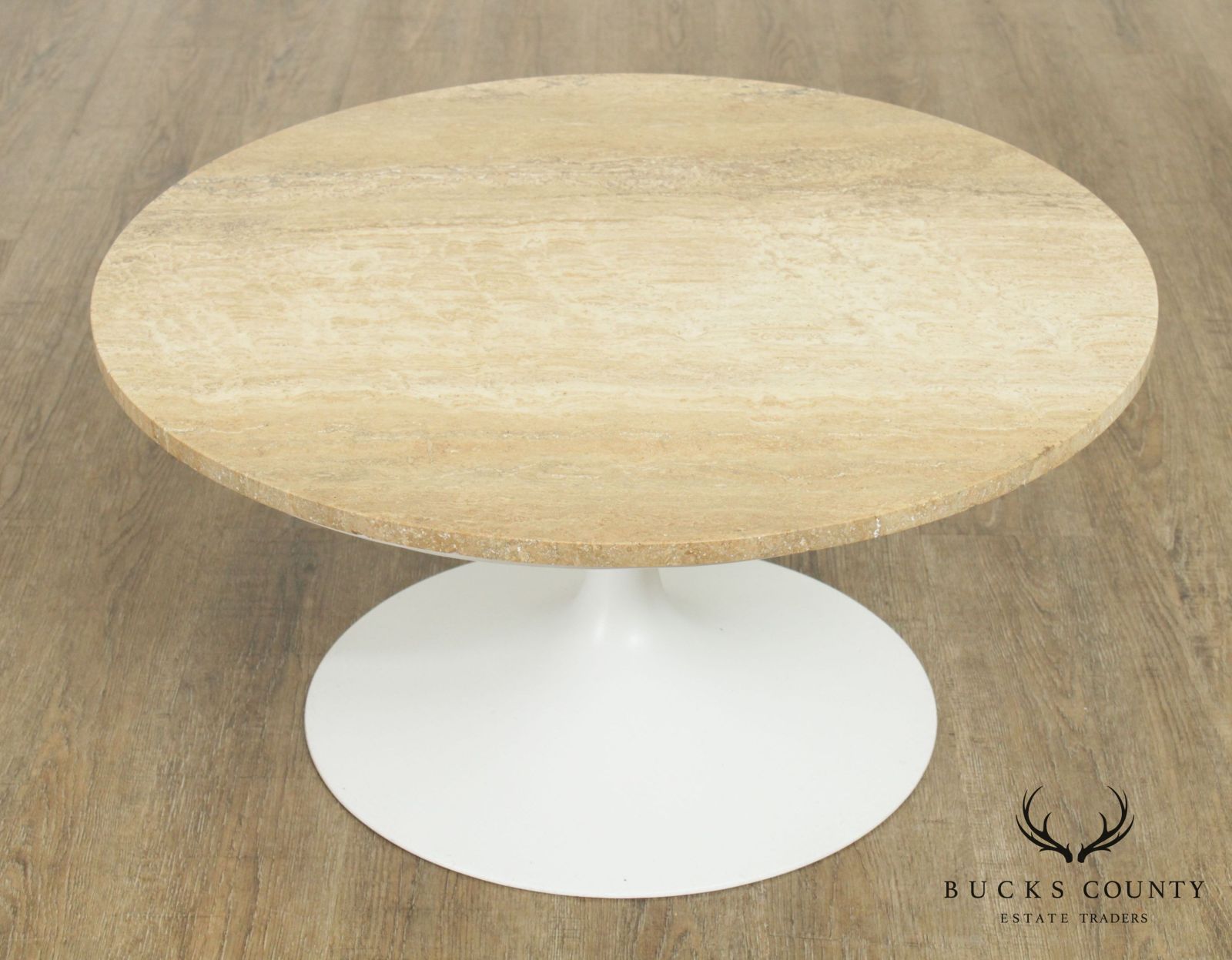 Knoll Mid Century Modern 30 inch Round Travertine Top Saarinen Coffee Table