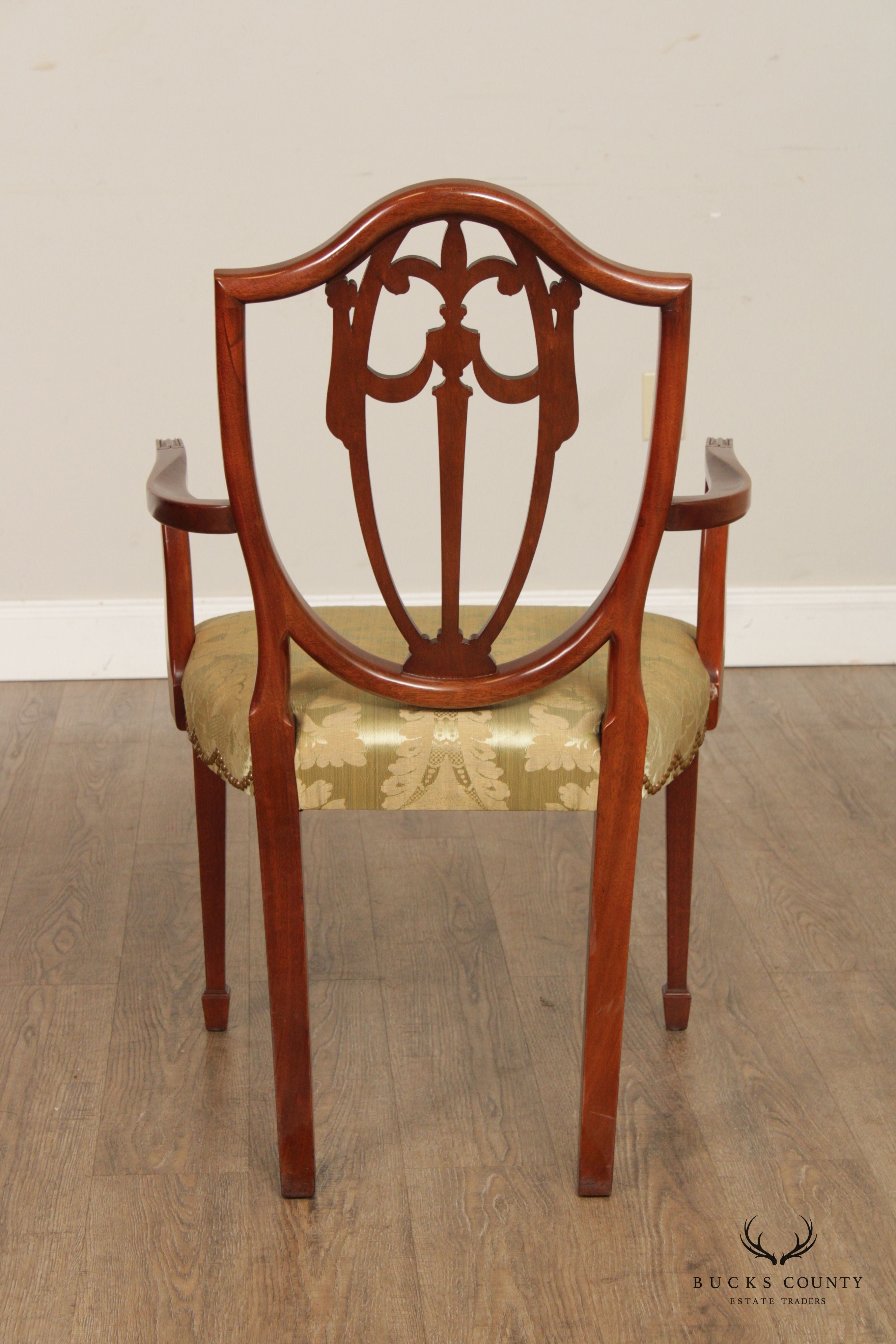 Kindel Hepplewhite Style Set Five Carved Mahogany Shield Back Dining Chairs