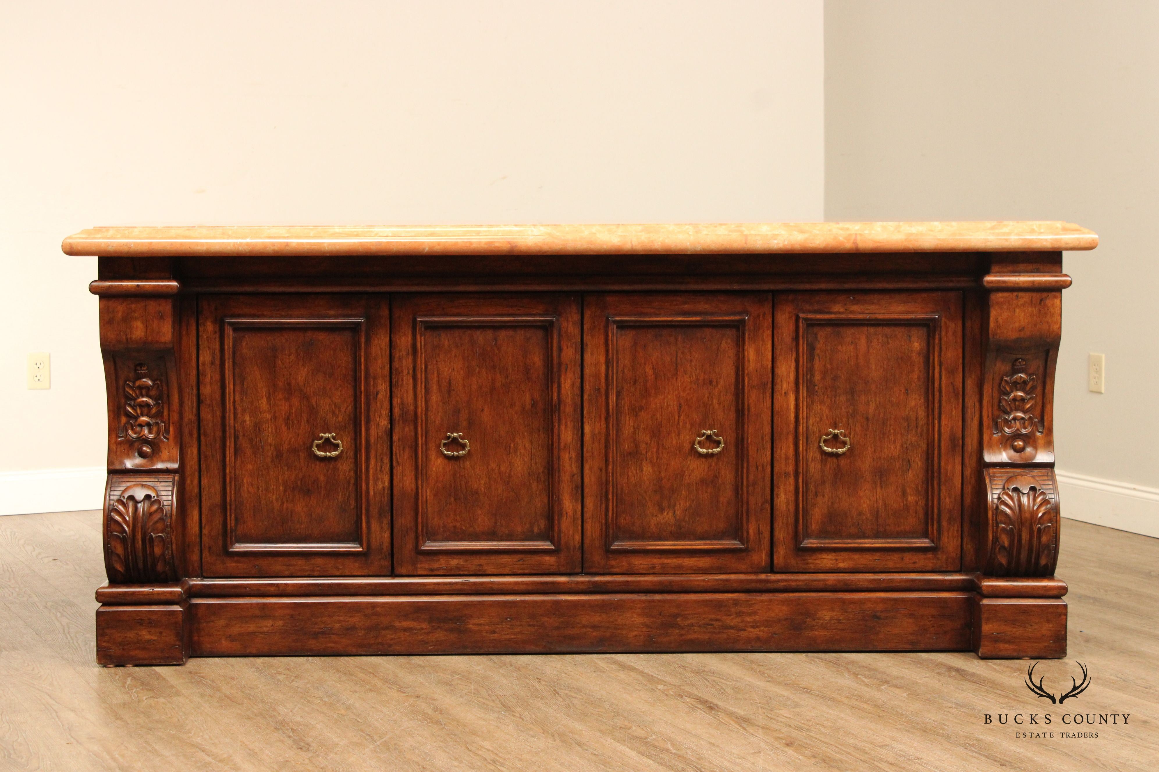 French Renaissance Style Marble Top Sideboard Credenza