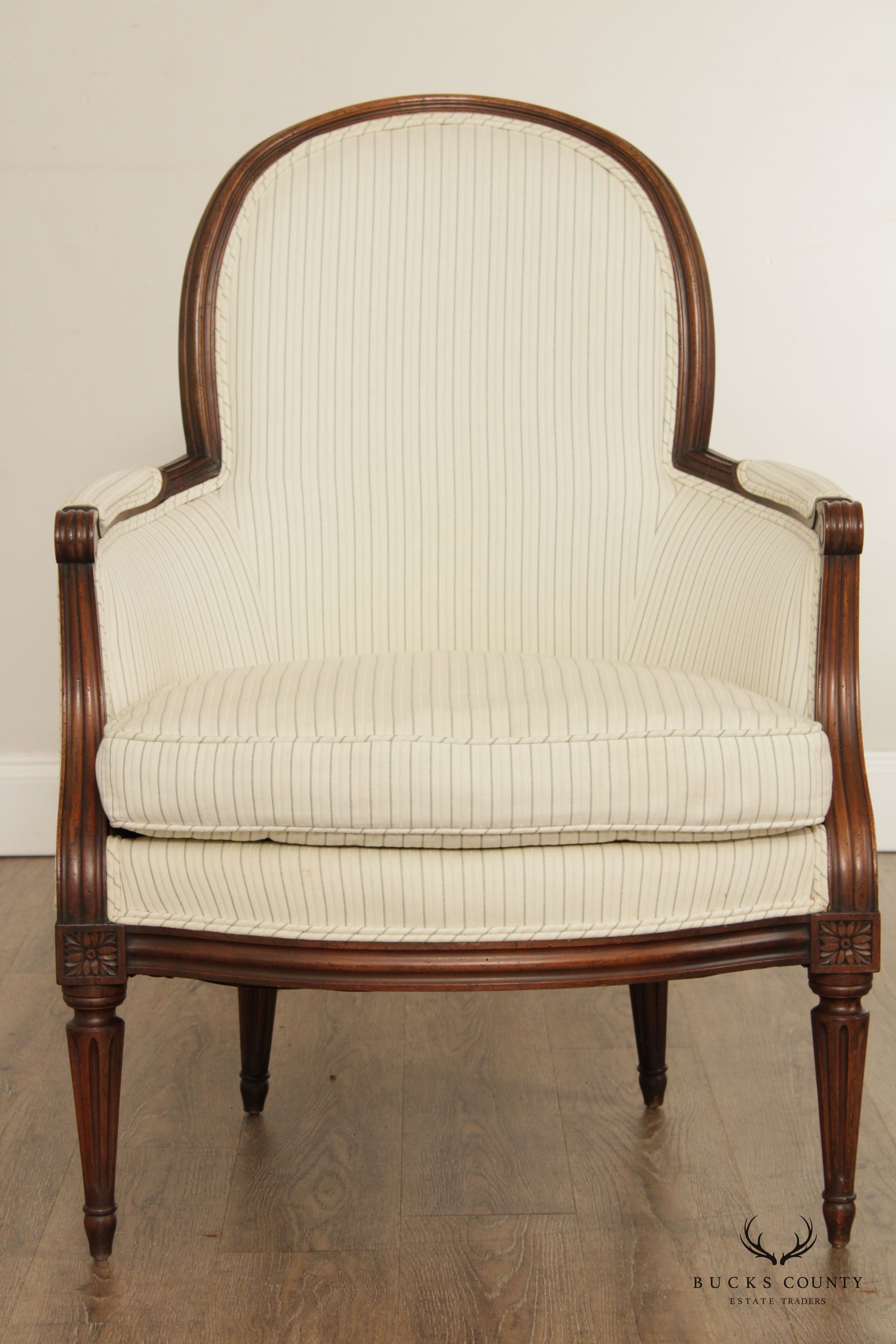 French Louis XVI Style Carved Fauteuil Armchair