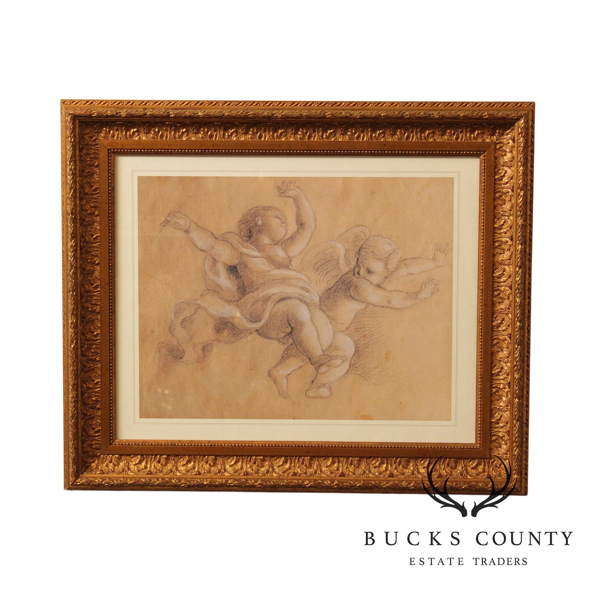 Gilt Frame Fine Art Print of Floating Cherubs