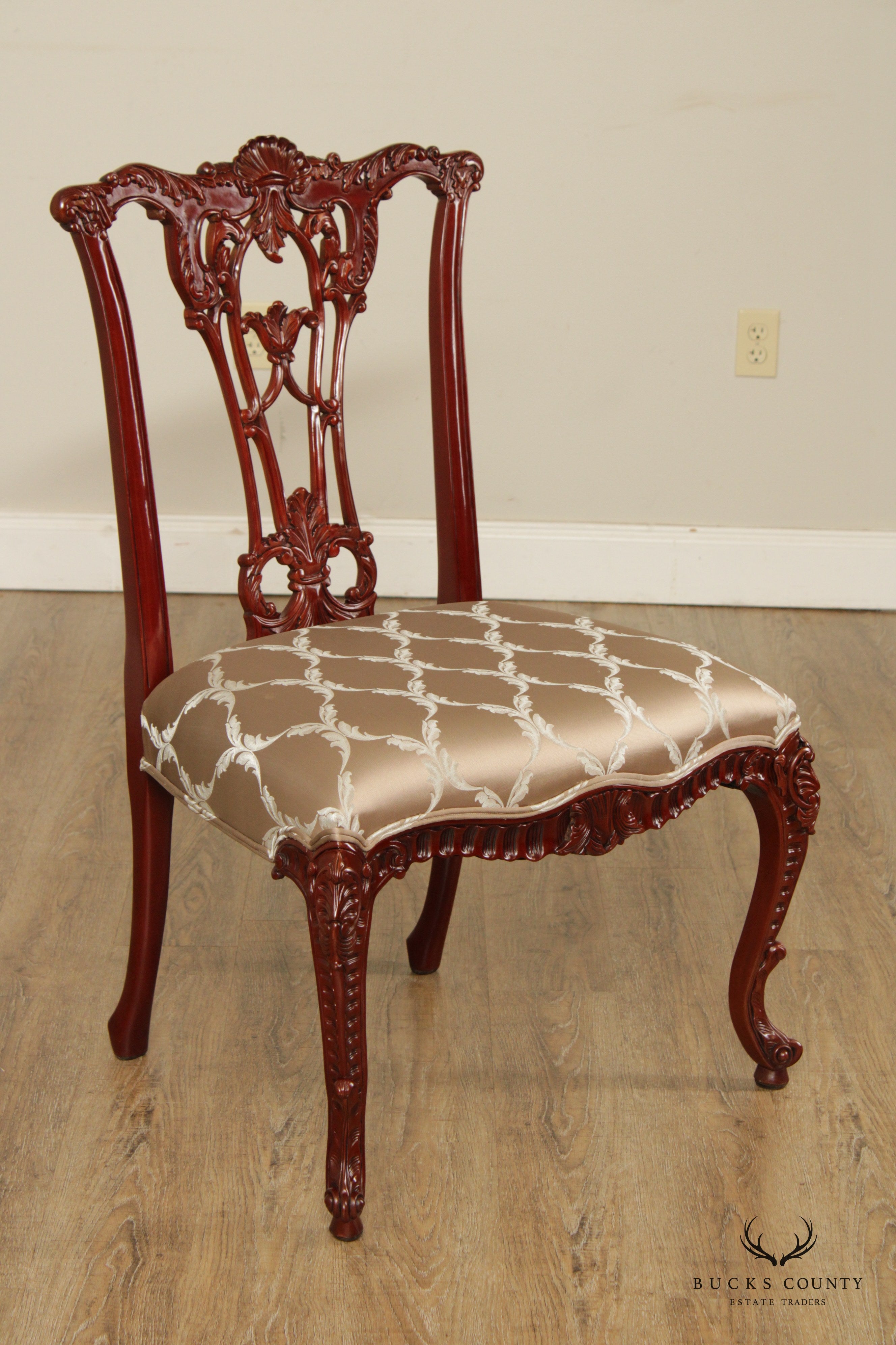 Rococo Style Pair Carved Mahogany Side Chairs