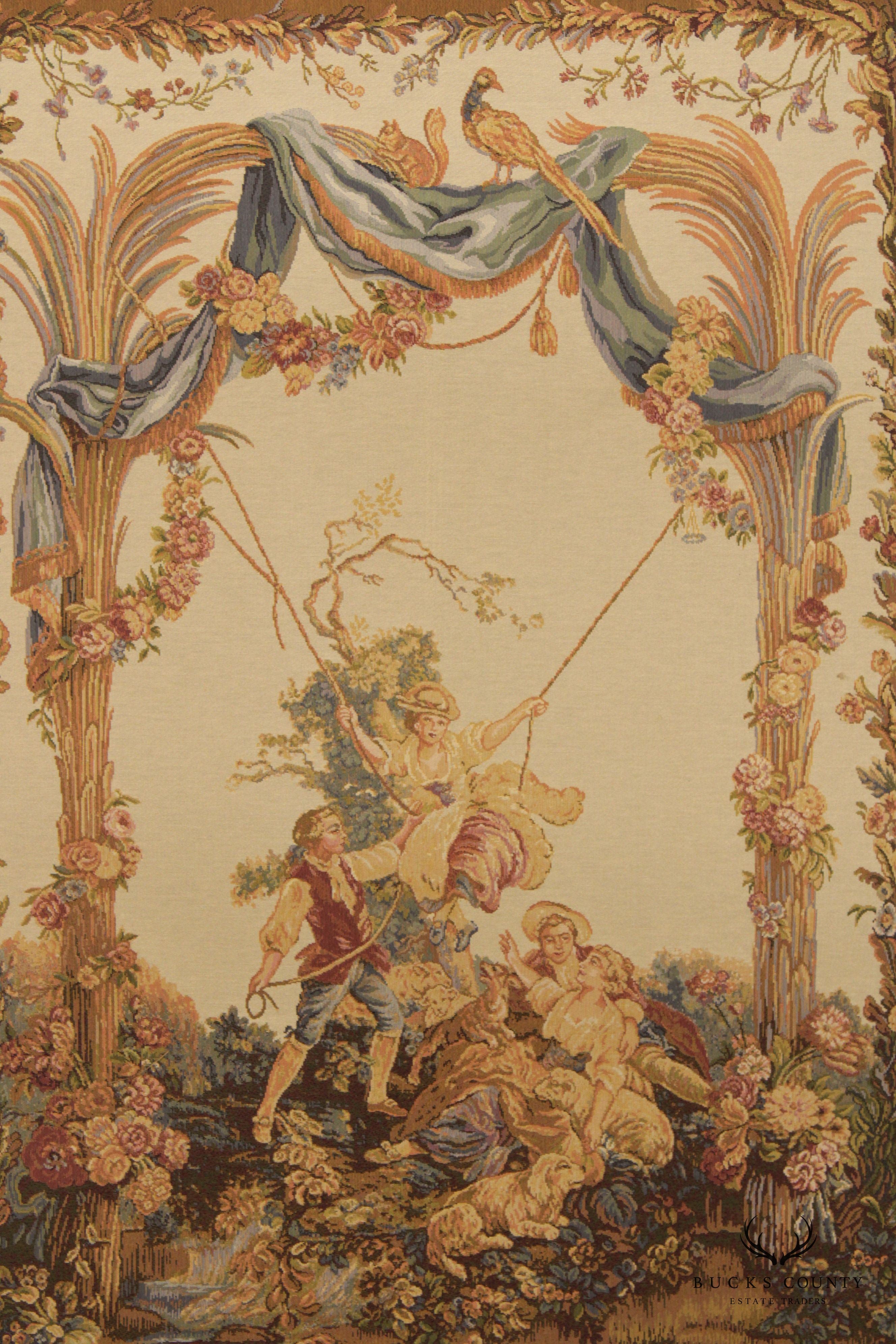 French Rococo Style Large Tapestry, Custom Framed