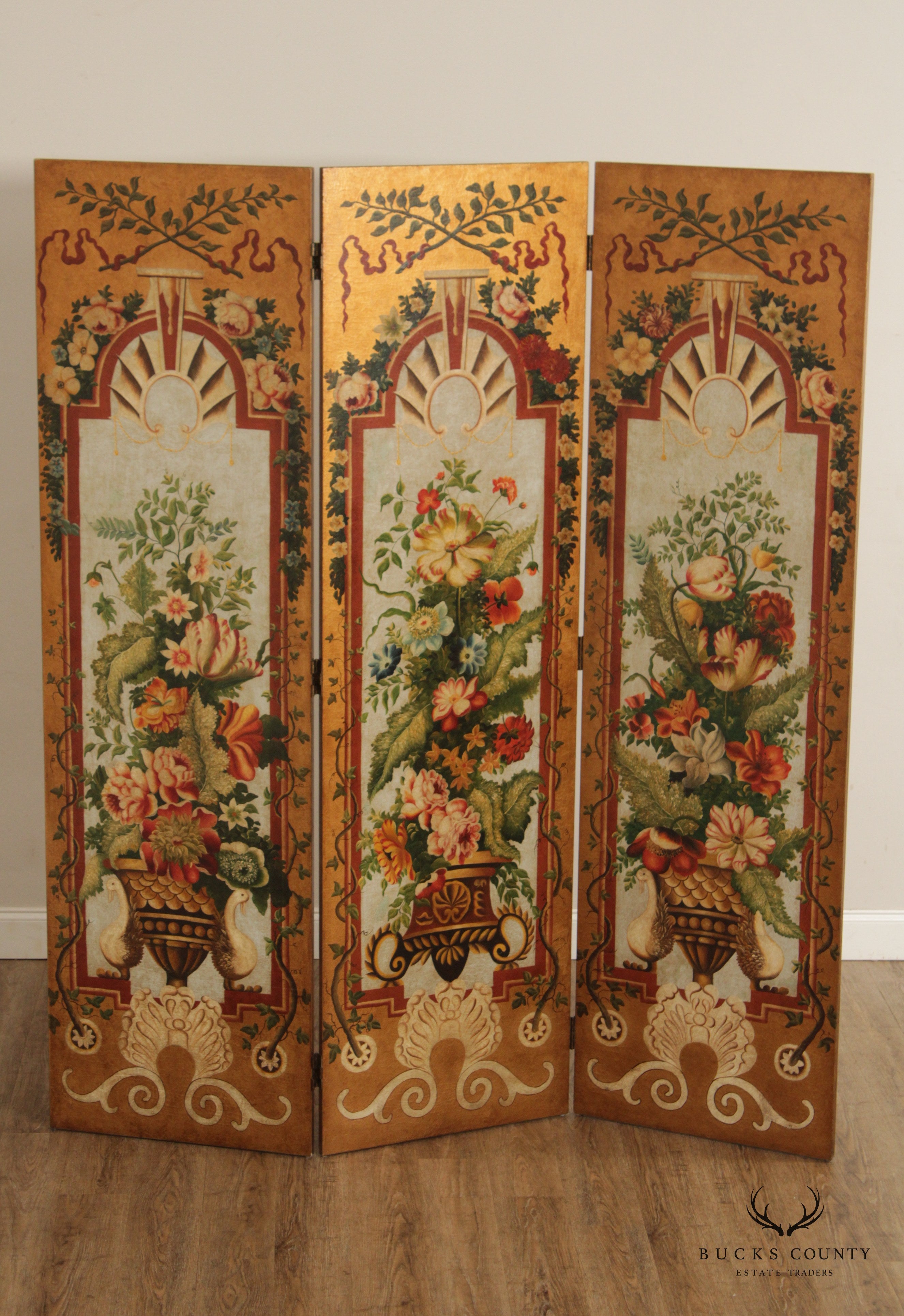 Decorative Crafts Paint Decorated 3-Panel Folding Screen Room Divider